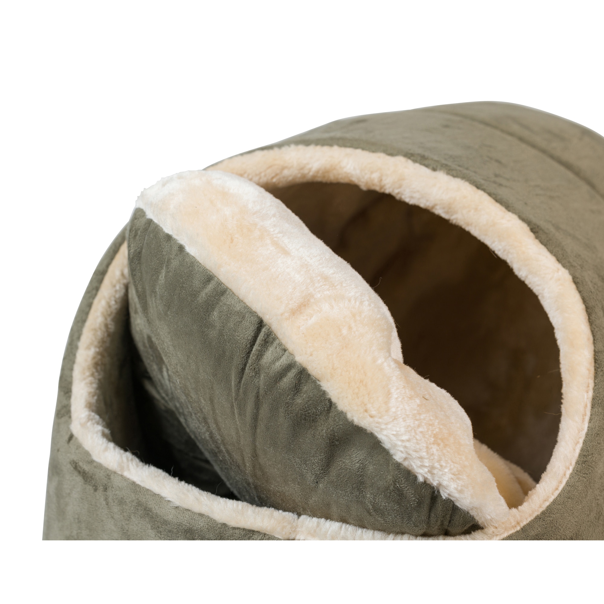 Small Laurel Green and Beige Suede Cat Bed with Fiberfill