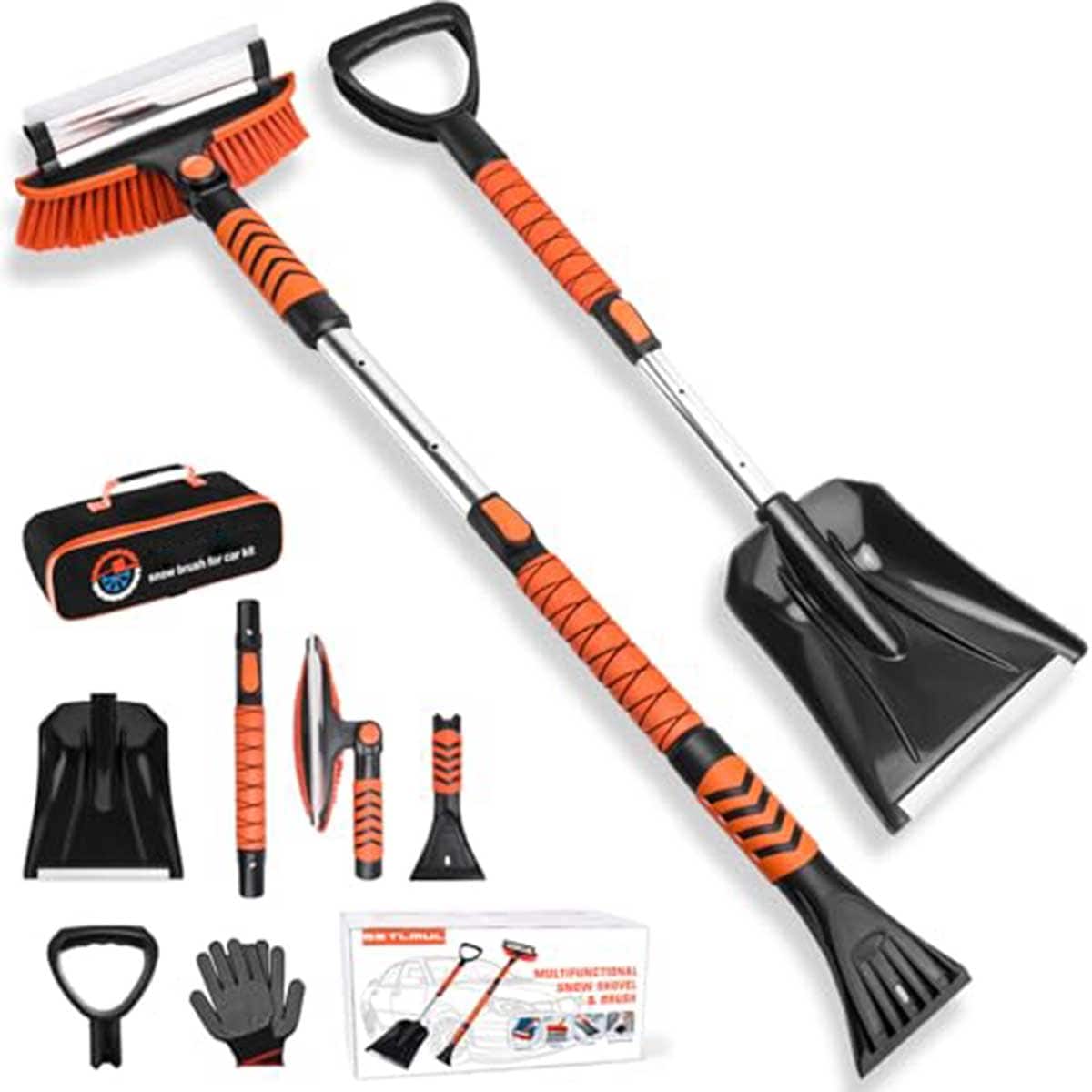 Aoibox 4 Piece Car Snow Shovel Kit 42 Inch Extendable Ice Scraper with 180 Degree Pivoting Brush Head and 39 Inch Emergency Snow Shovel for Windshield #LAB1215C16