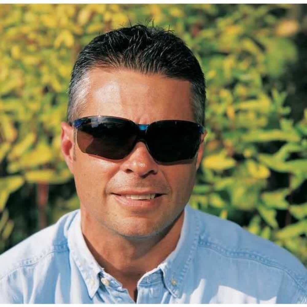 Uvex Genesis Safety Glasses Ultra-dura HC Espresso Lens Blue Frame Full-Frame