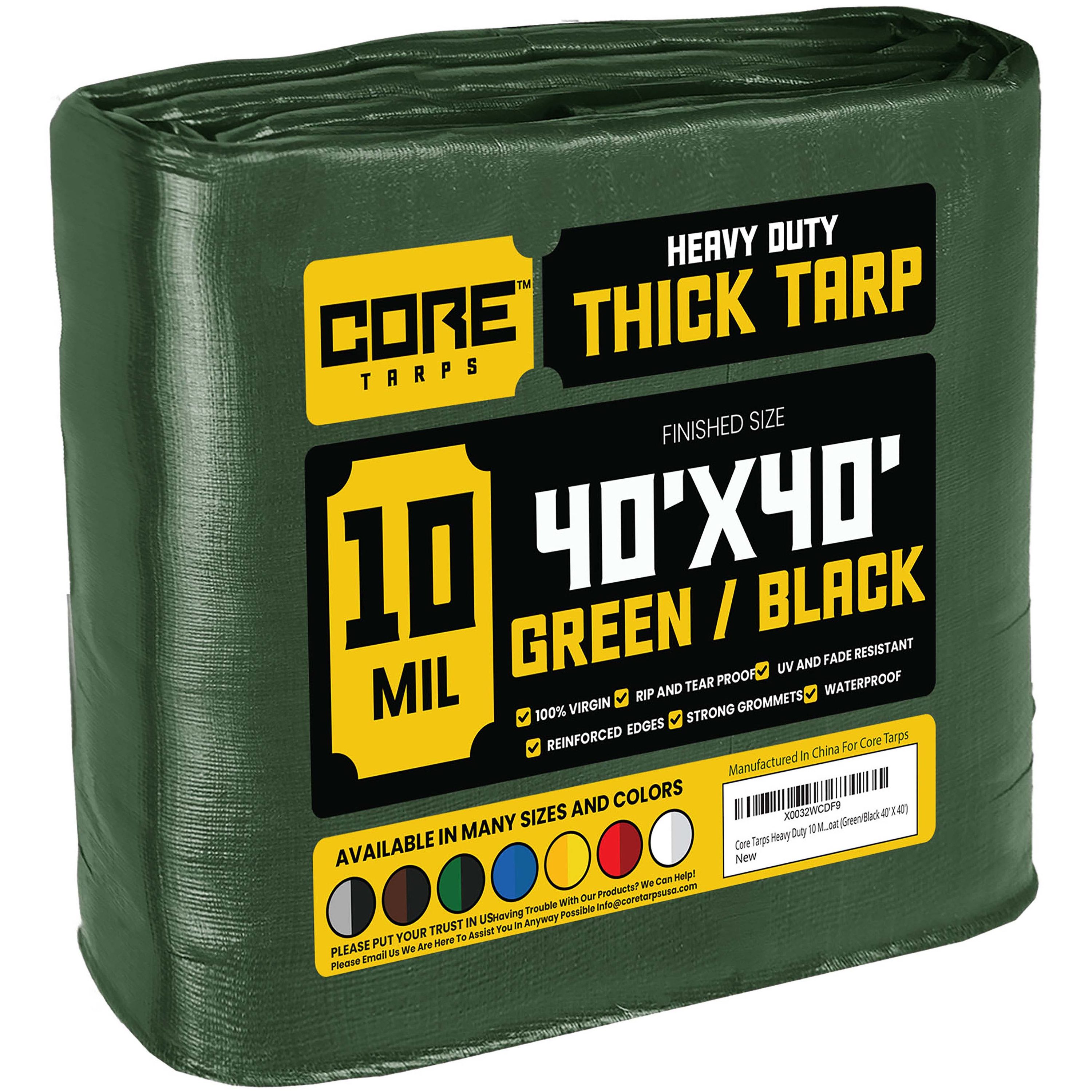 Core Tarps CT-603-40X40 40-ft x 40-ft Green Waterproof Commercial Polyethylene 10-Mils Tarp