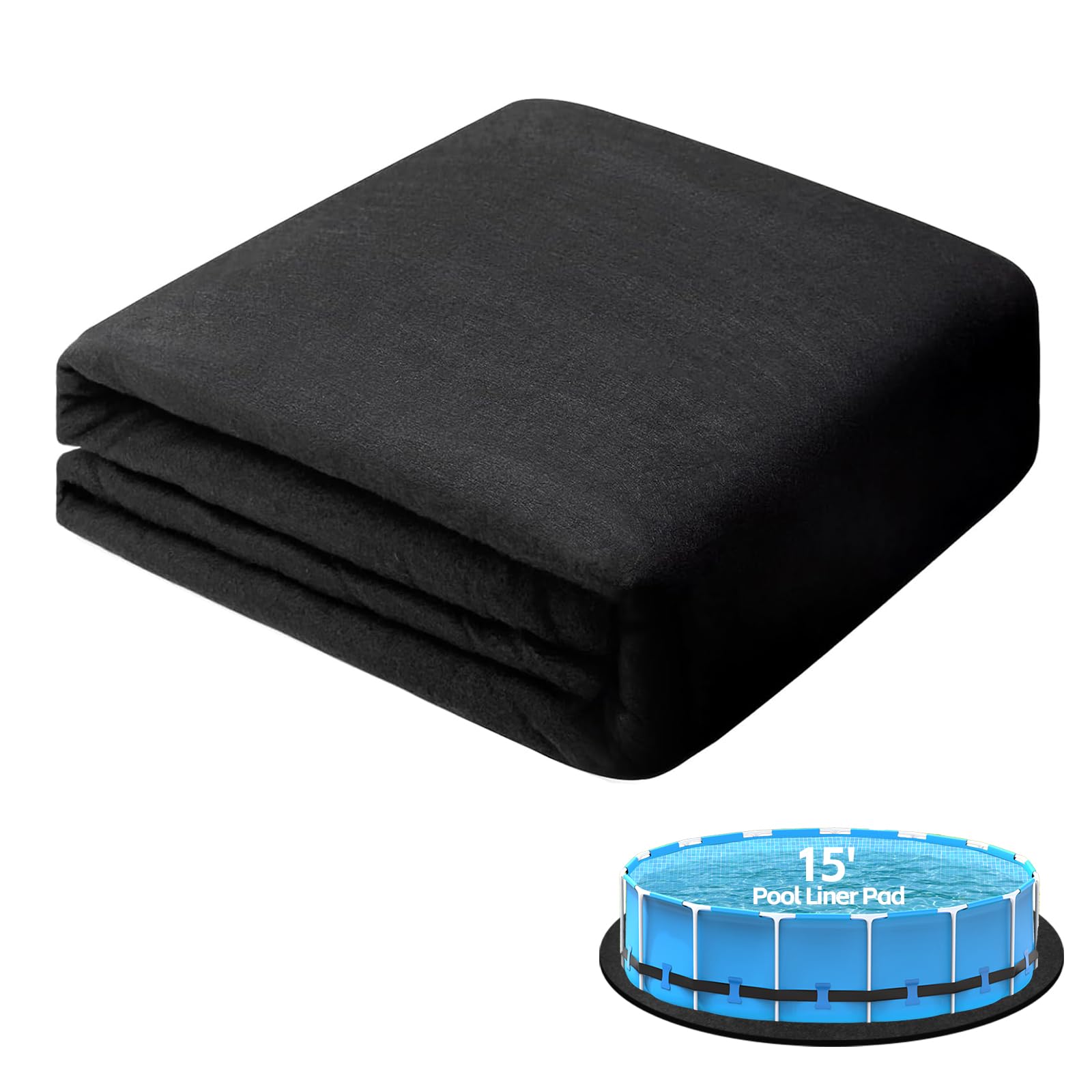 HTQXS 15 ft Round Above Ground Pool Pad 1 Piece Heavy Duty Geotextile ...