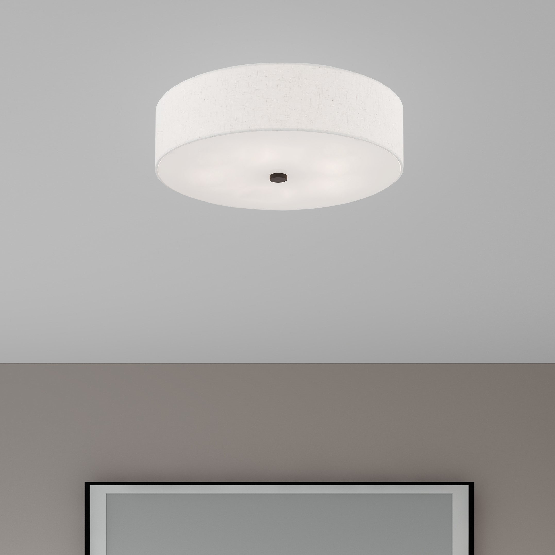 English Bronze 5-Light Semi-Flush Mount with Fabric Drum Shade