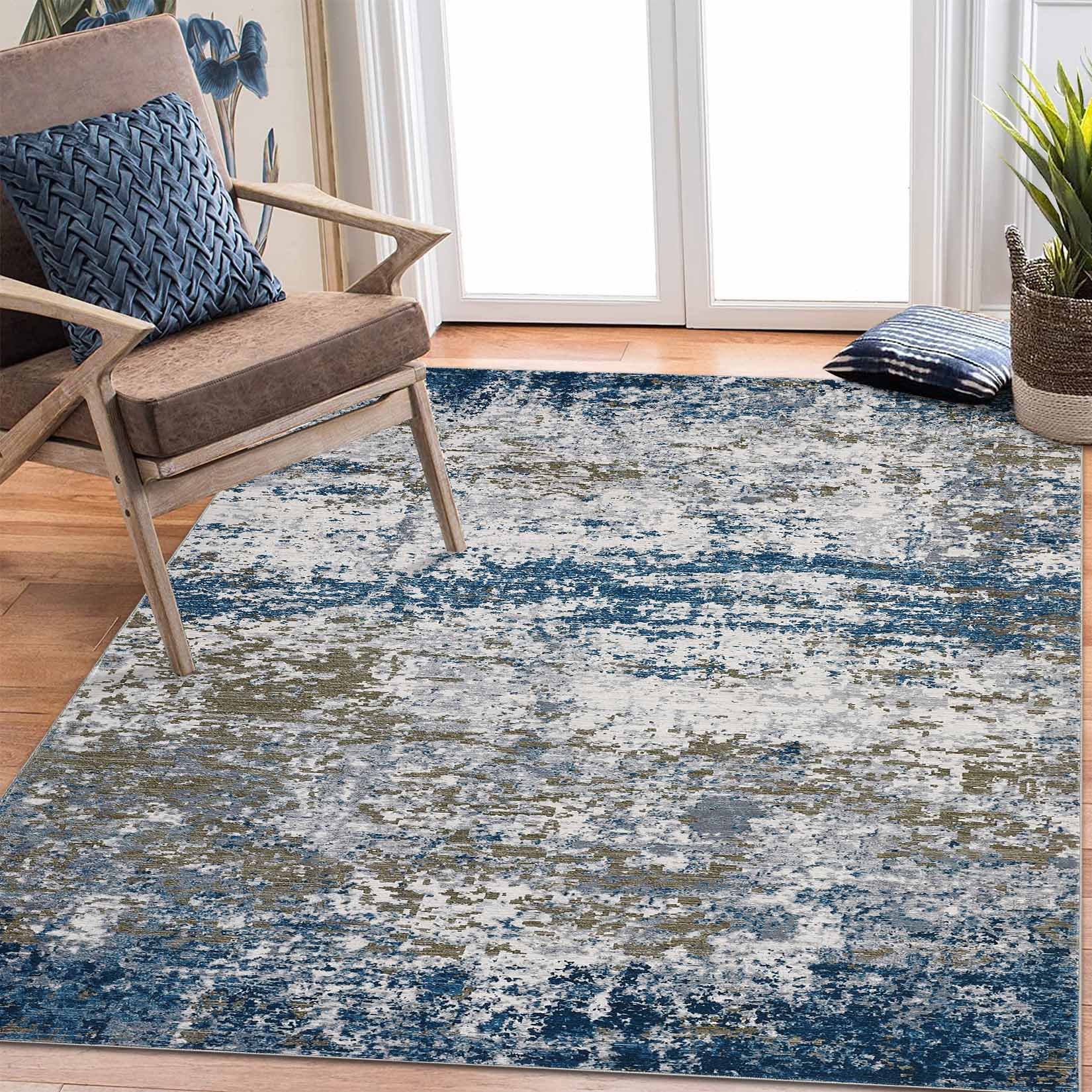 Garvee YXY-LO-PHO-16I9D50I 5 x 7 (ft) Loomed Polyester Blue Rectangular Indoor Abstract Mid-Century Modern Machine washable Area rug