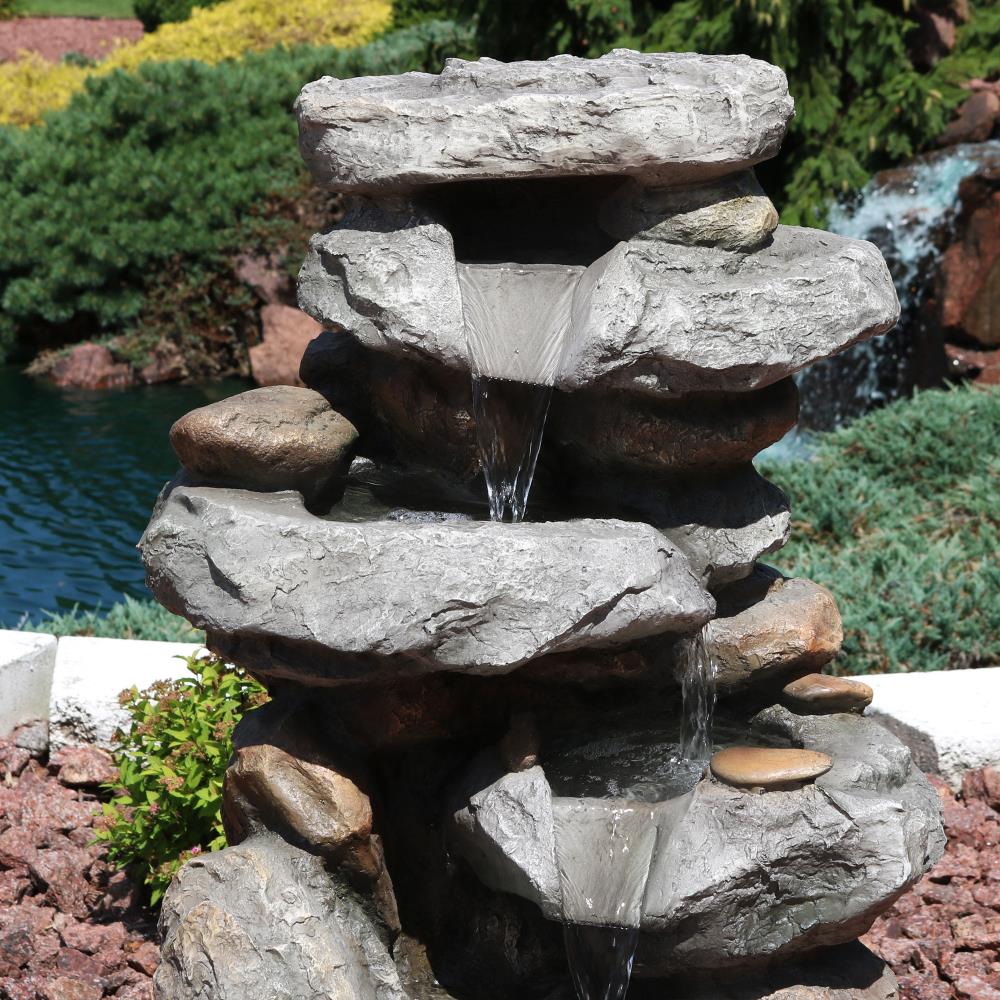 Sunnydaze Decor 34-in H Resin Rock Waterfall Fountain Outdoor Fountain ...