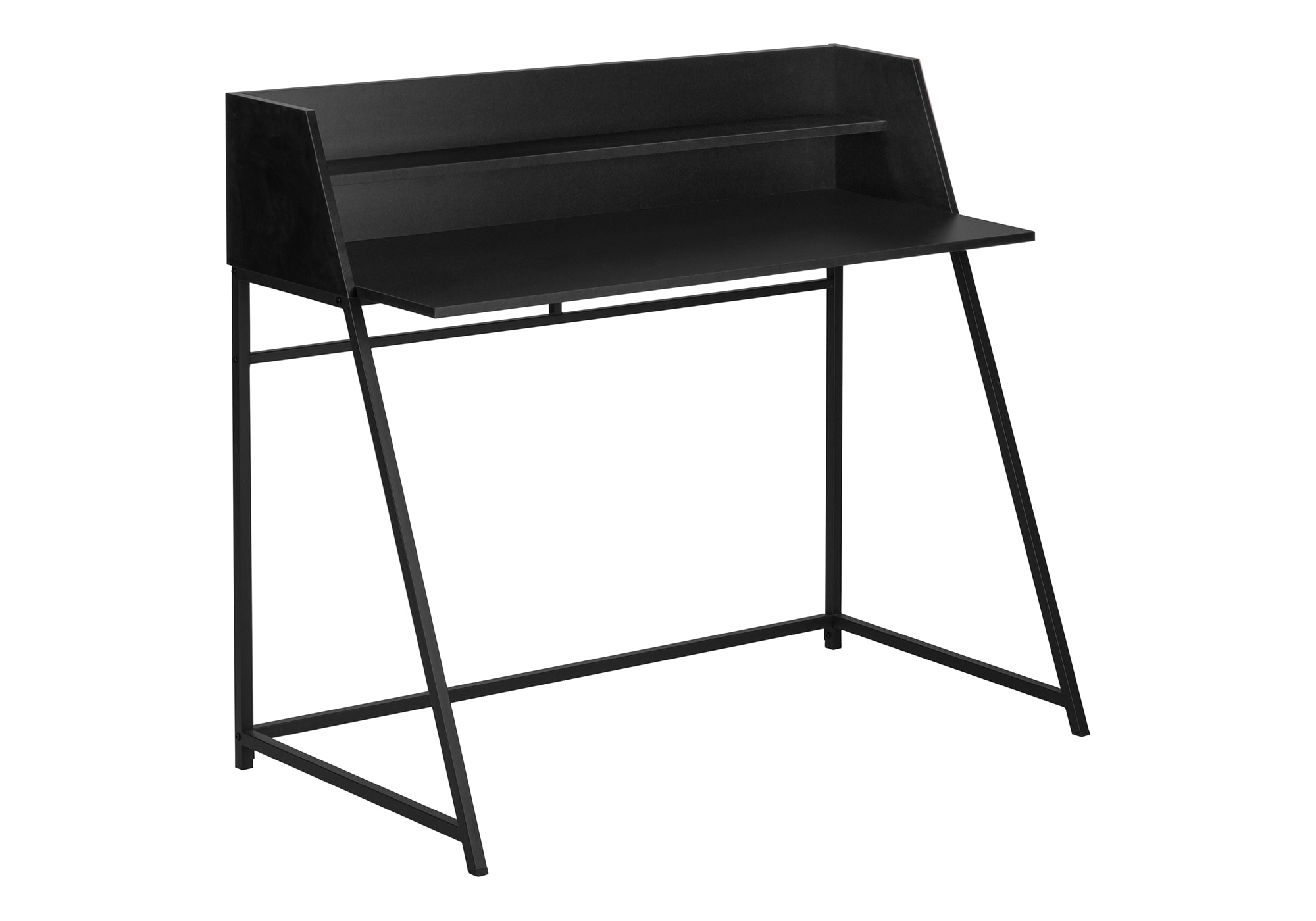 Tatayosi JL-219833 48 Inch Black Computer Desk with Storage Shelf and Trapezoid Legs