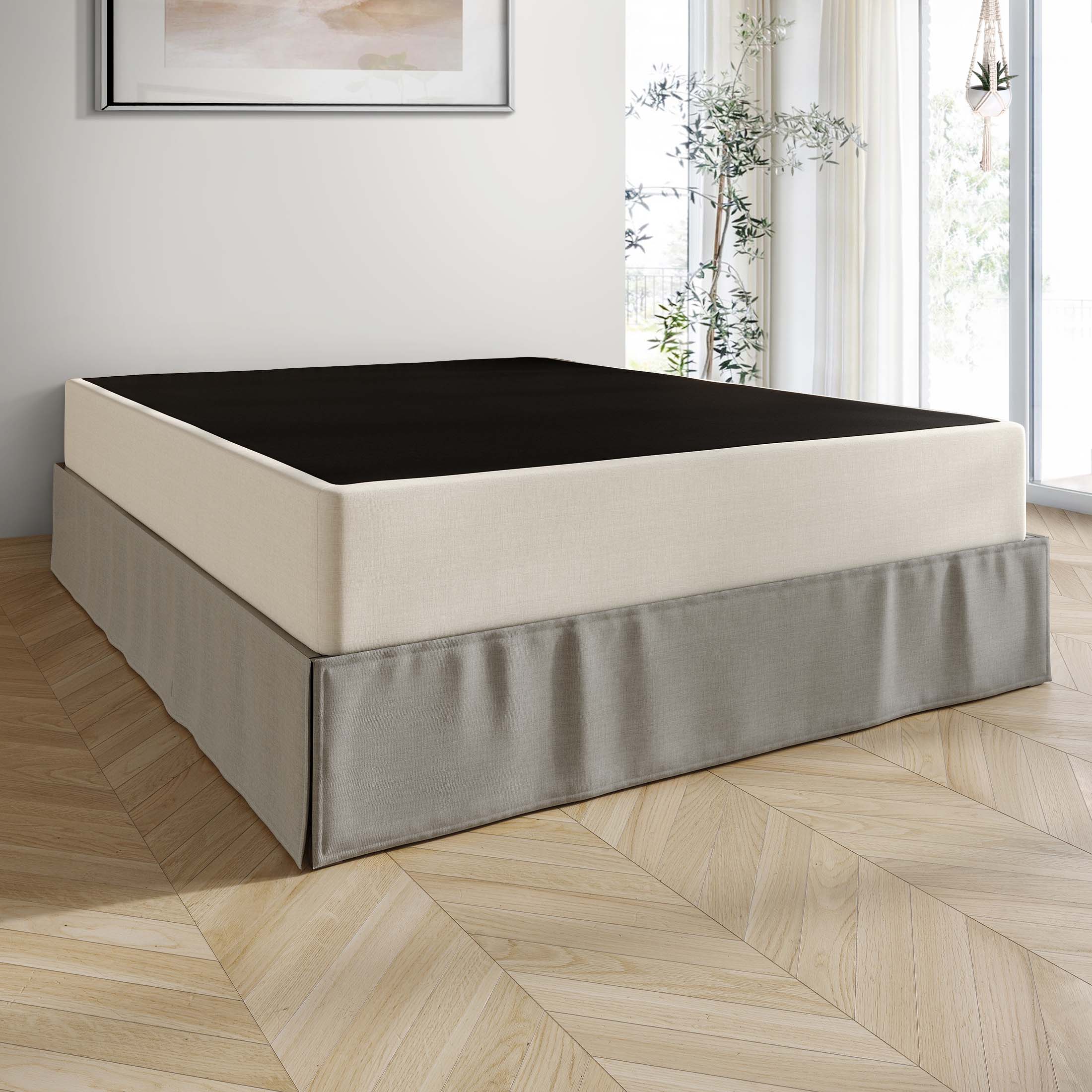 Twin Gray Upholstered Linen Metal Box Spring