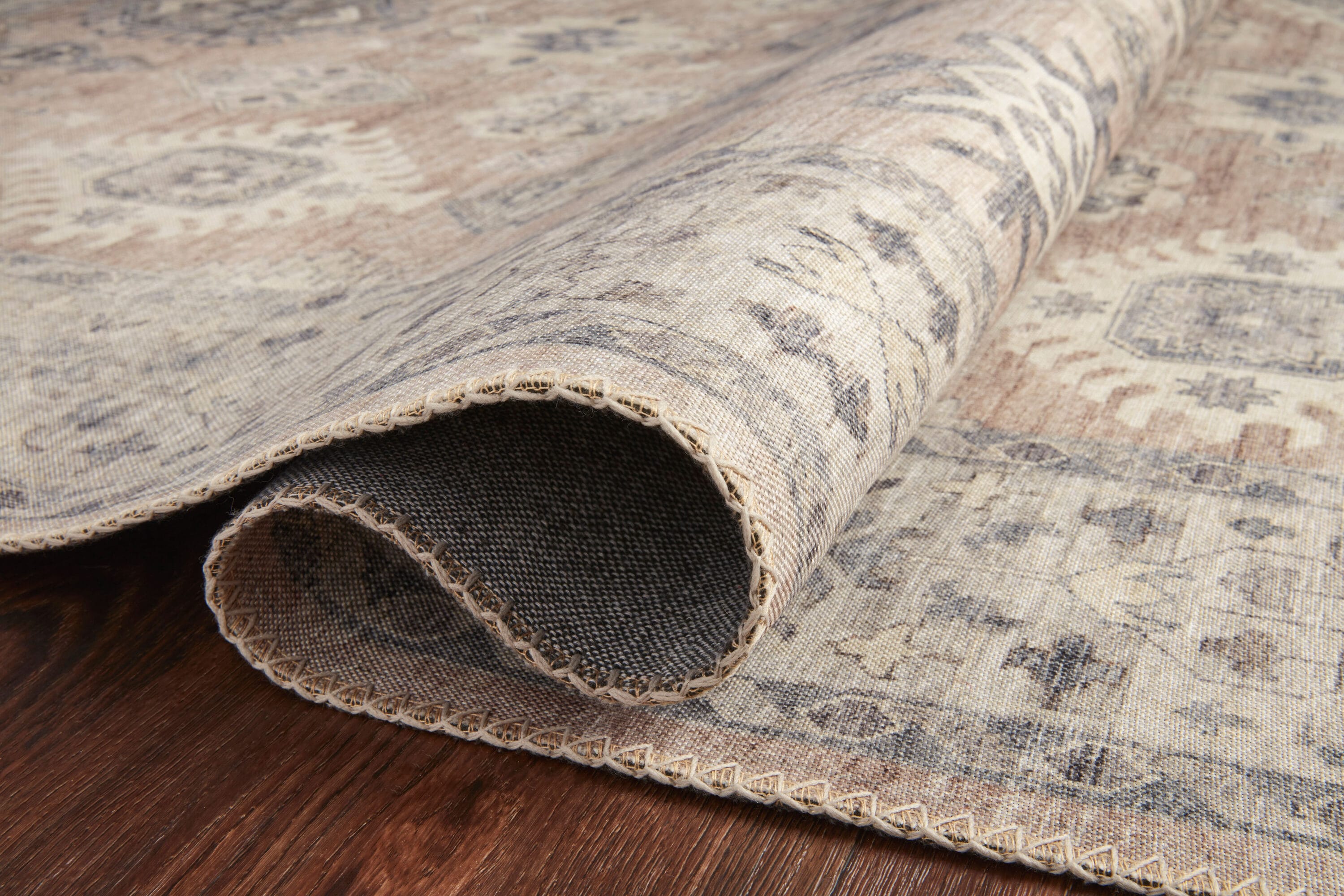 Gray and Beige Rectangular Synthetic 5' x 7' Area Rug