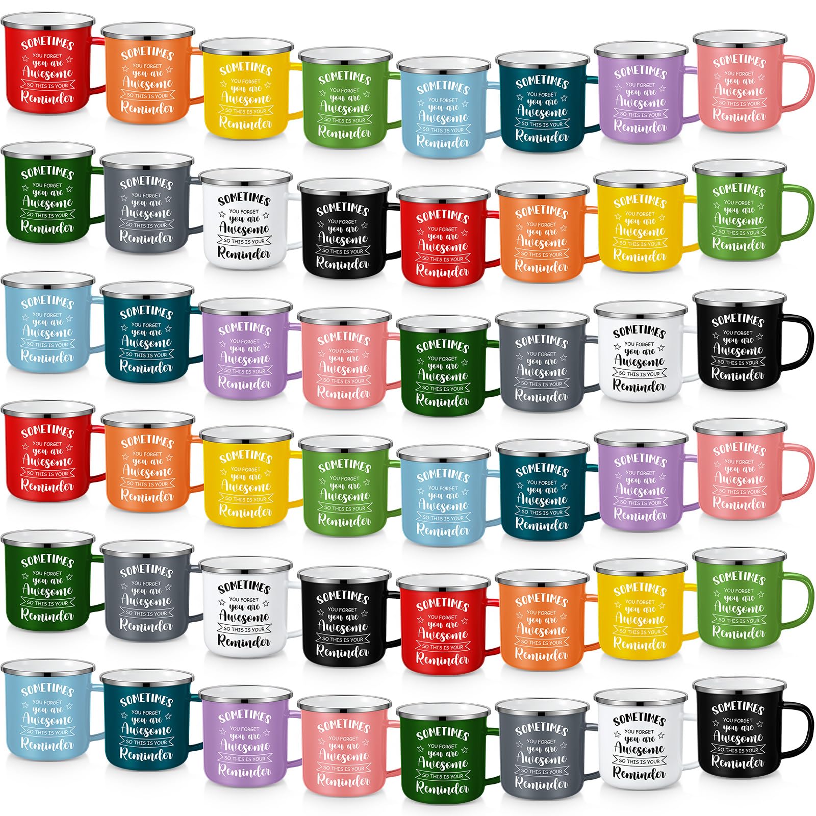 Aoibox  48 Pack 12 oz Motivational Enamel Coffee Mugs with Handle 12 Colors Employee Appreciation Gift Set Bulk