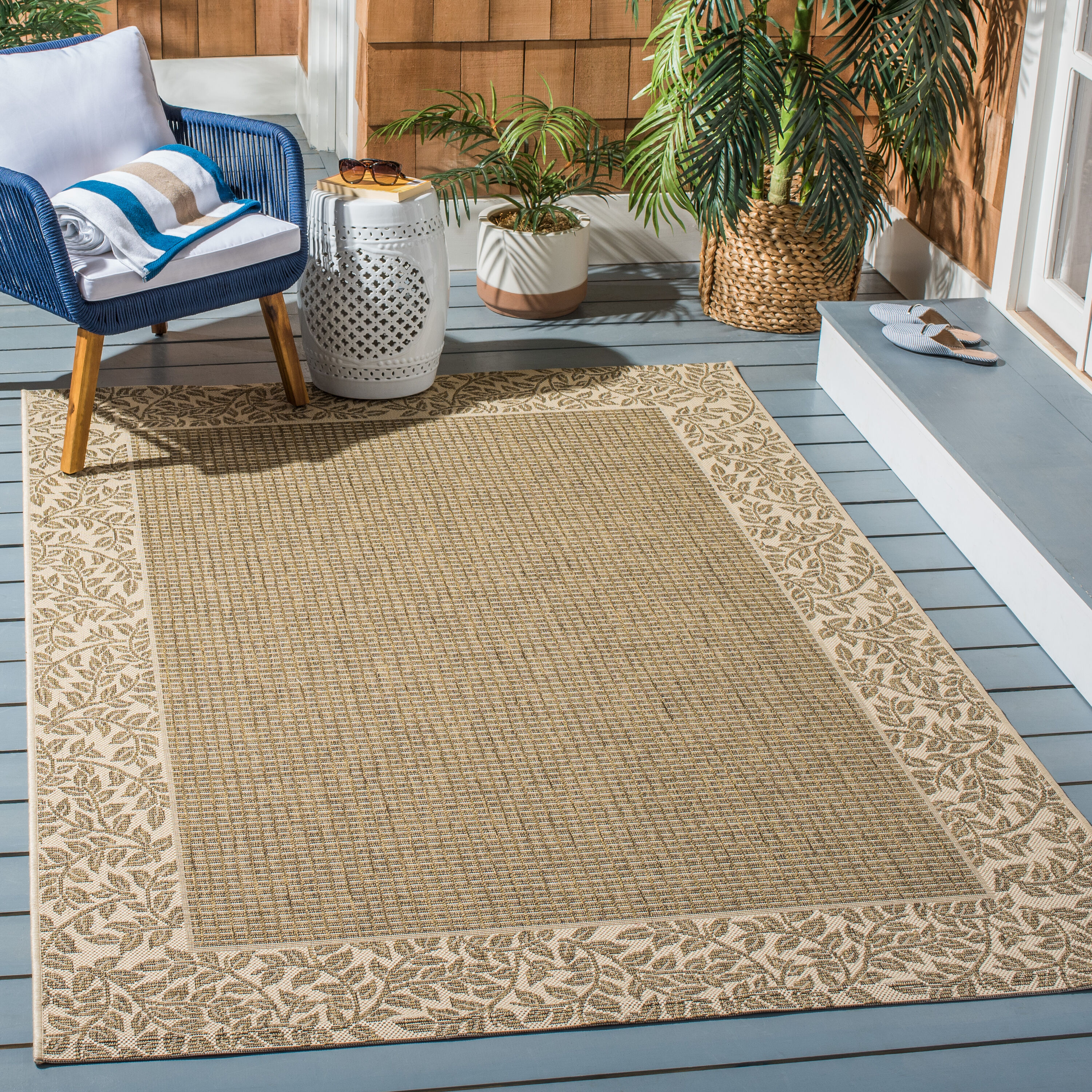 Safavieh CY0727-3009-4 Courtyard Checks 4 x 6 (ft) Loomed Polypropylene Brown/Natural Rectangular Indoor/Outdoor Floral/Botanical Coastal Area rug