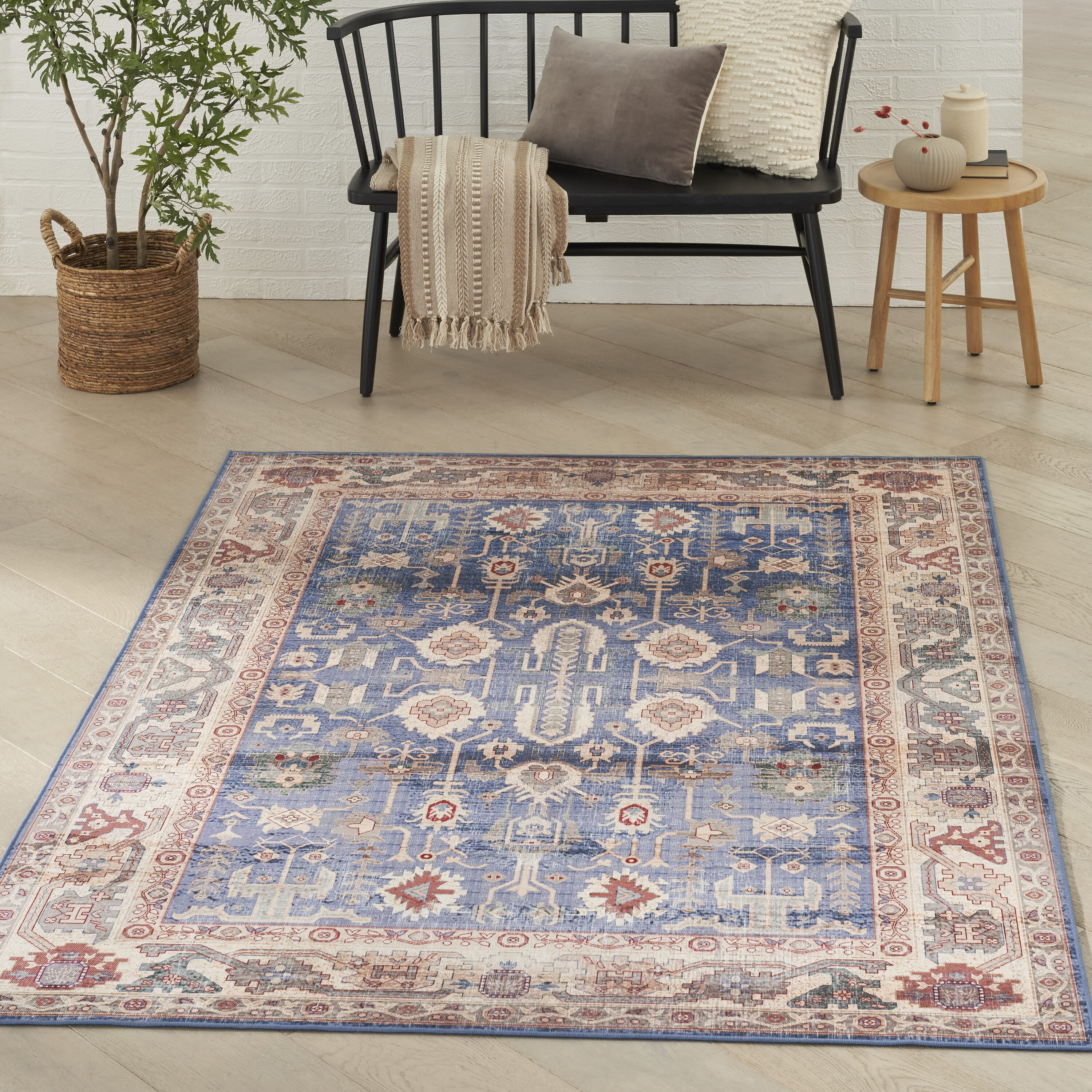 Nourison Home 099446931610 Vintage Home 5 x 7 (ft) Polyester Blue Rectangular Indoor Distressed/Overdyed Persian Area rug