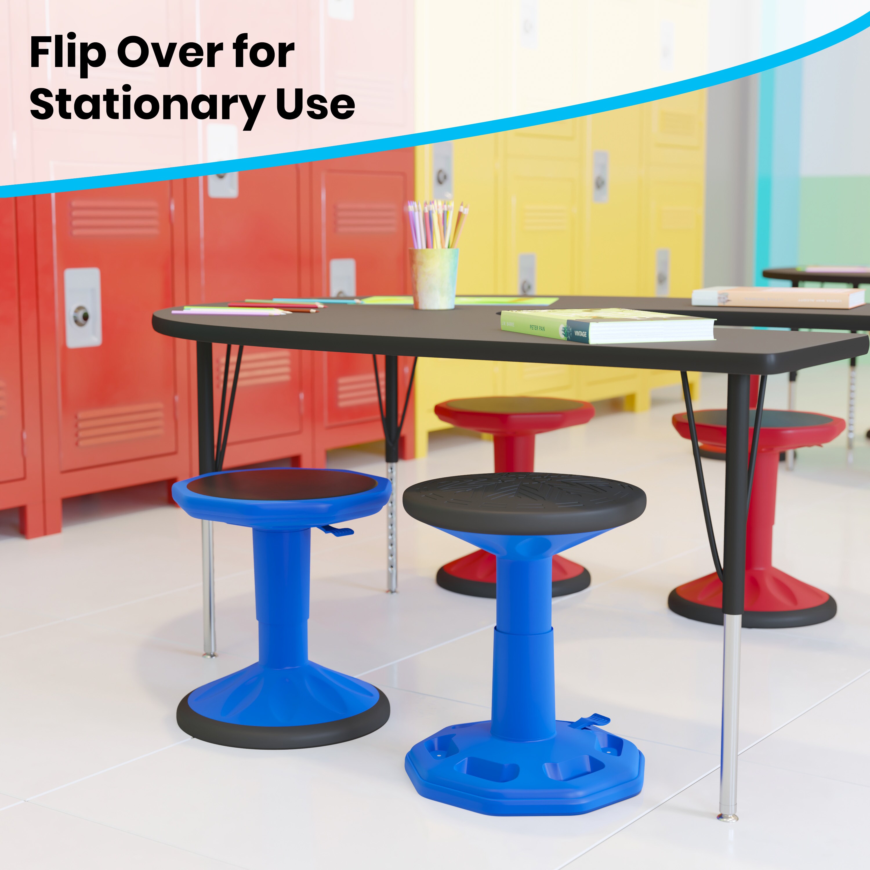 Blue Adjustable Height Kids Active Learning Stool with Rubber Seat