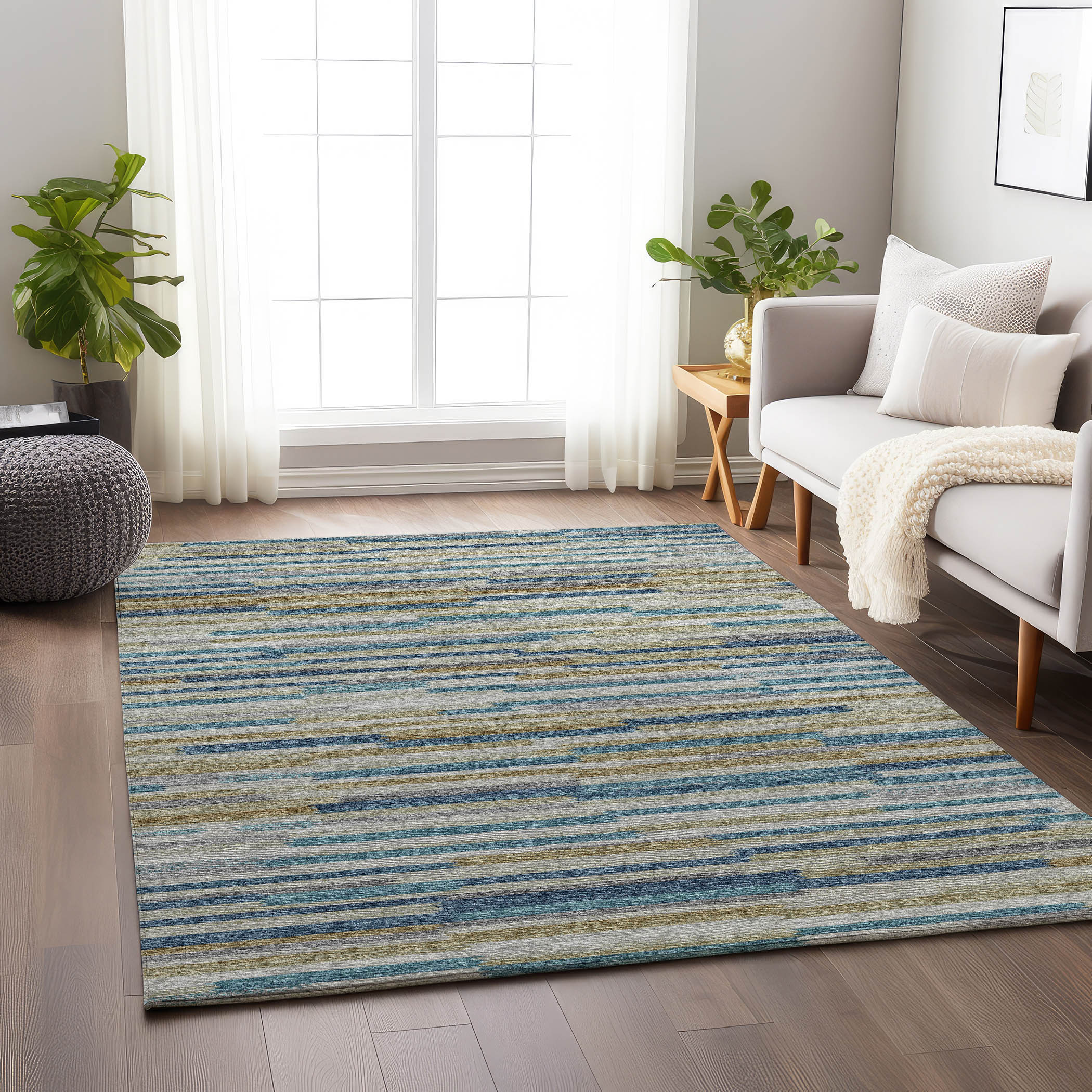 Addison Rugs AMF114BL3X5 Mayfield AMF114BL 3 x 5 (ft) Loomed Polyester Blue Rectangular Indoor Geometric Machine washable Area rug