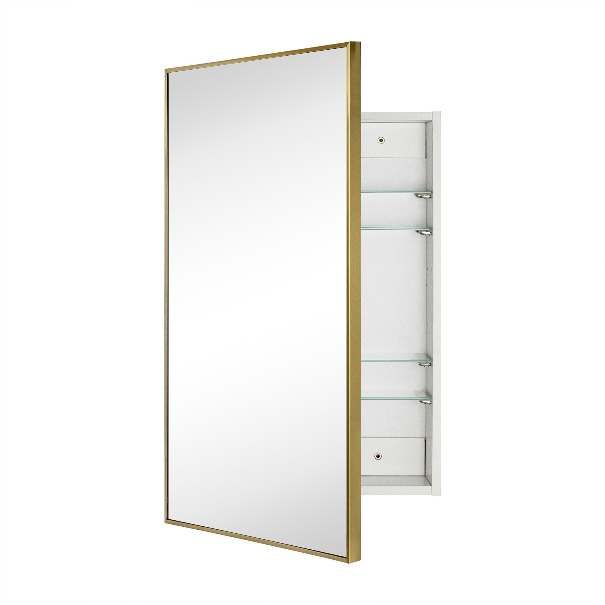 TEHOME Square Cornered Medicine Cabinet 20-in x 30-in Surface/Recessed Mount Brushed Gold Mirrored Rectangle Soft Close Medicine Cabinet