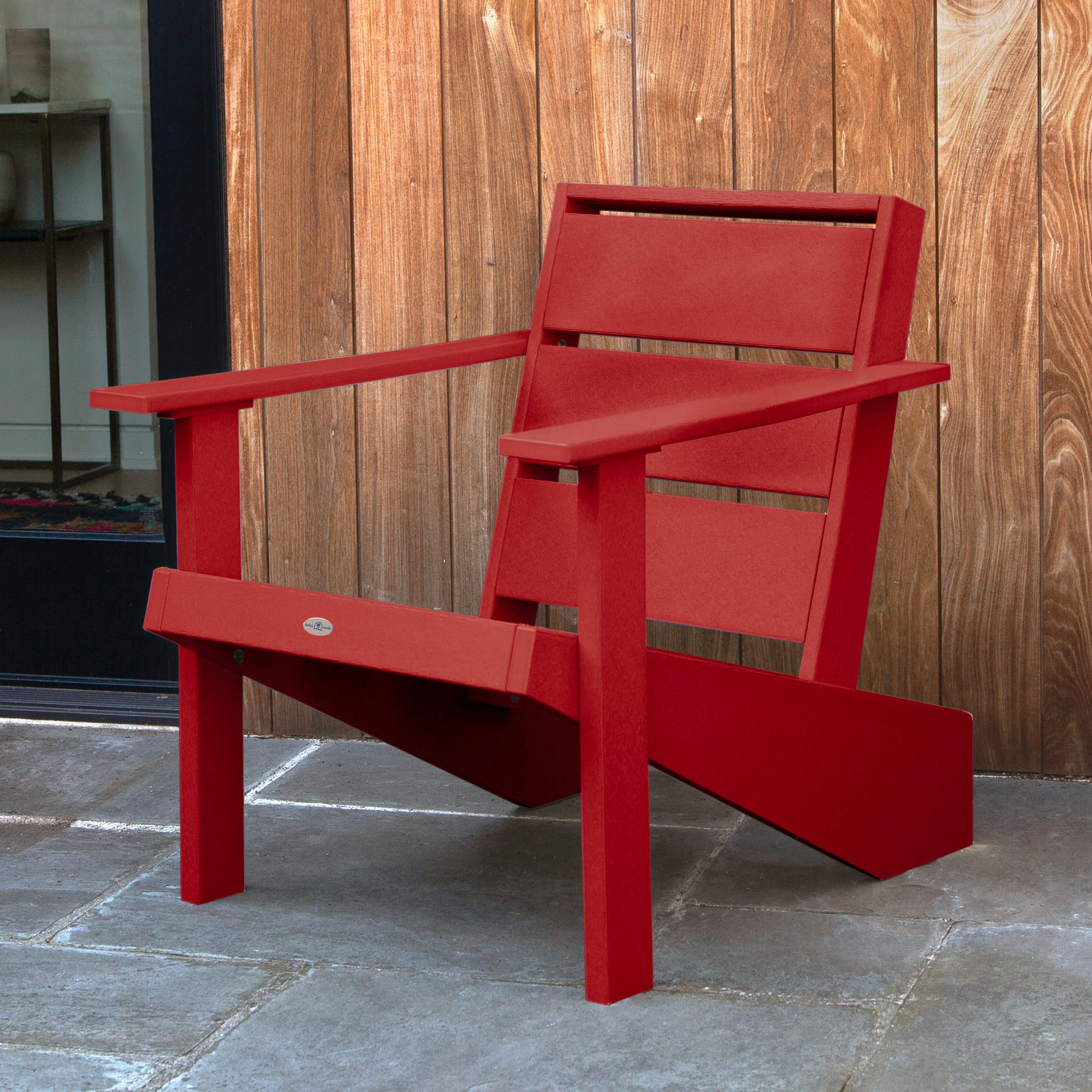 highwood BV-CHRADH1-BRE Haven Boathouse Red HDPE Frame Stationary Adirondack Chair with Slat Seat