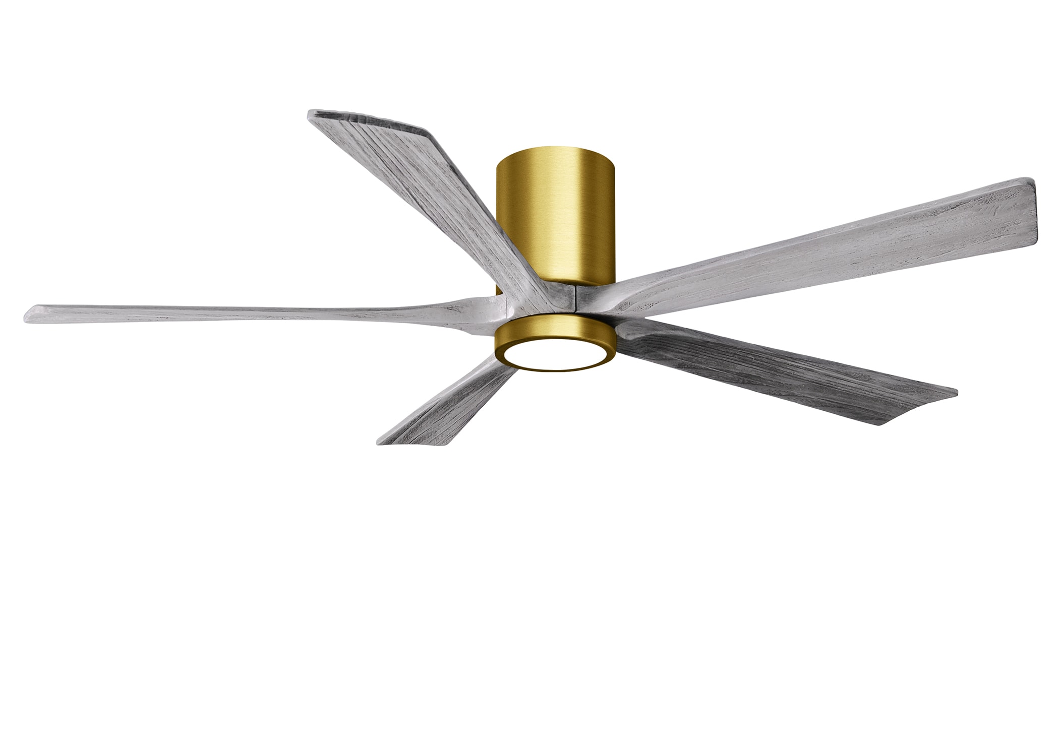 Matthews Fan Company IR5HLK-BRBR-BW-60 Irene-5HLK 60-in Color-Changing Integrated LED Outdoor Flush Mount Brushed Brass with Barnwood Tone Blades Ceiling Fan With Light - Remote Included ( 5 -Blade )