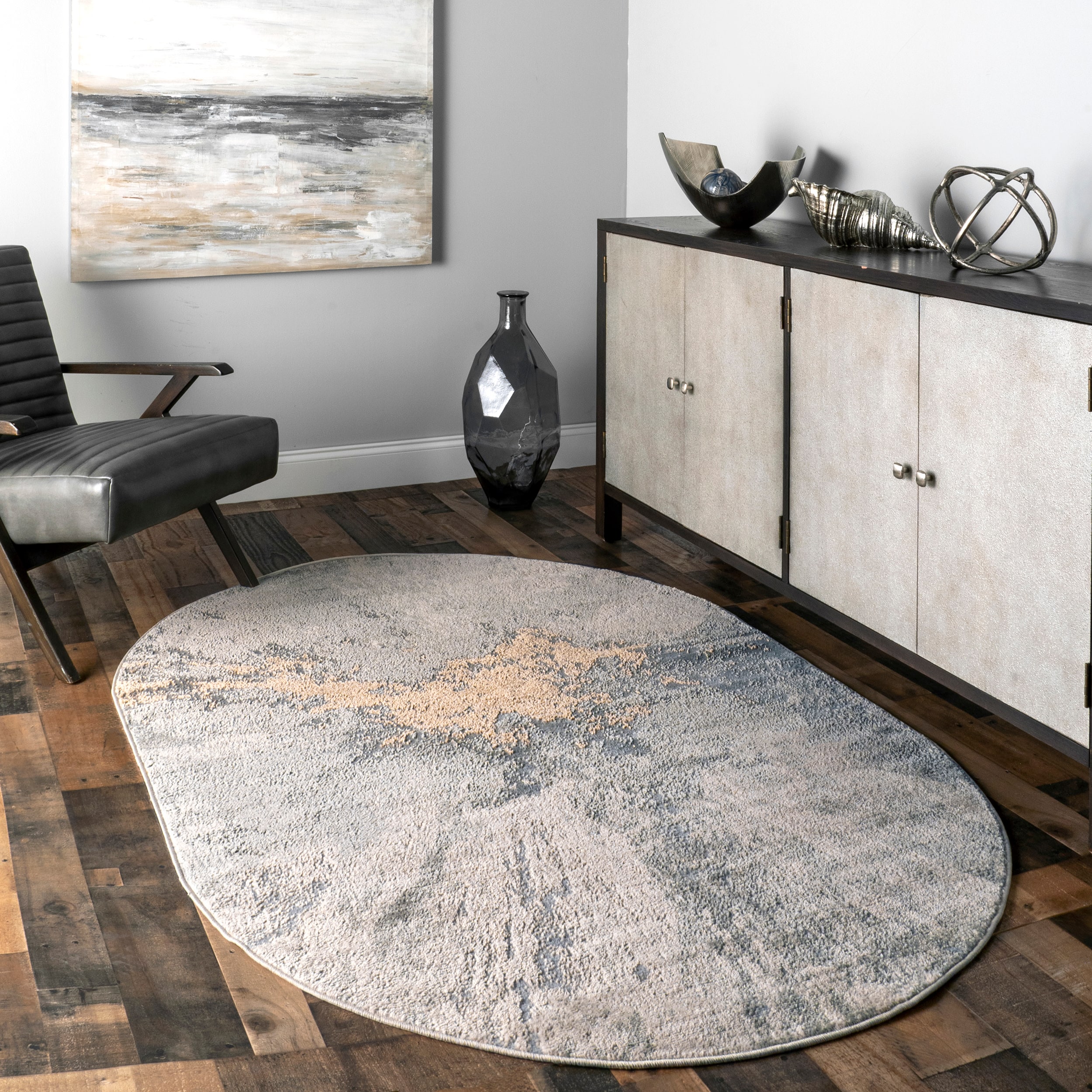 nuLOOM CFDR02B-O406 Cyn 4 X 6 (ft) Silver Oval Indoor Abstract Spot Clean Only Area Rug