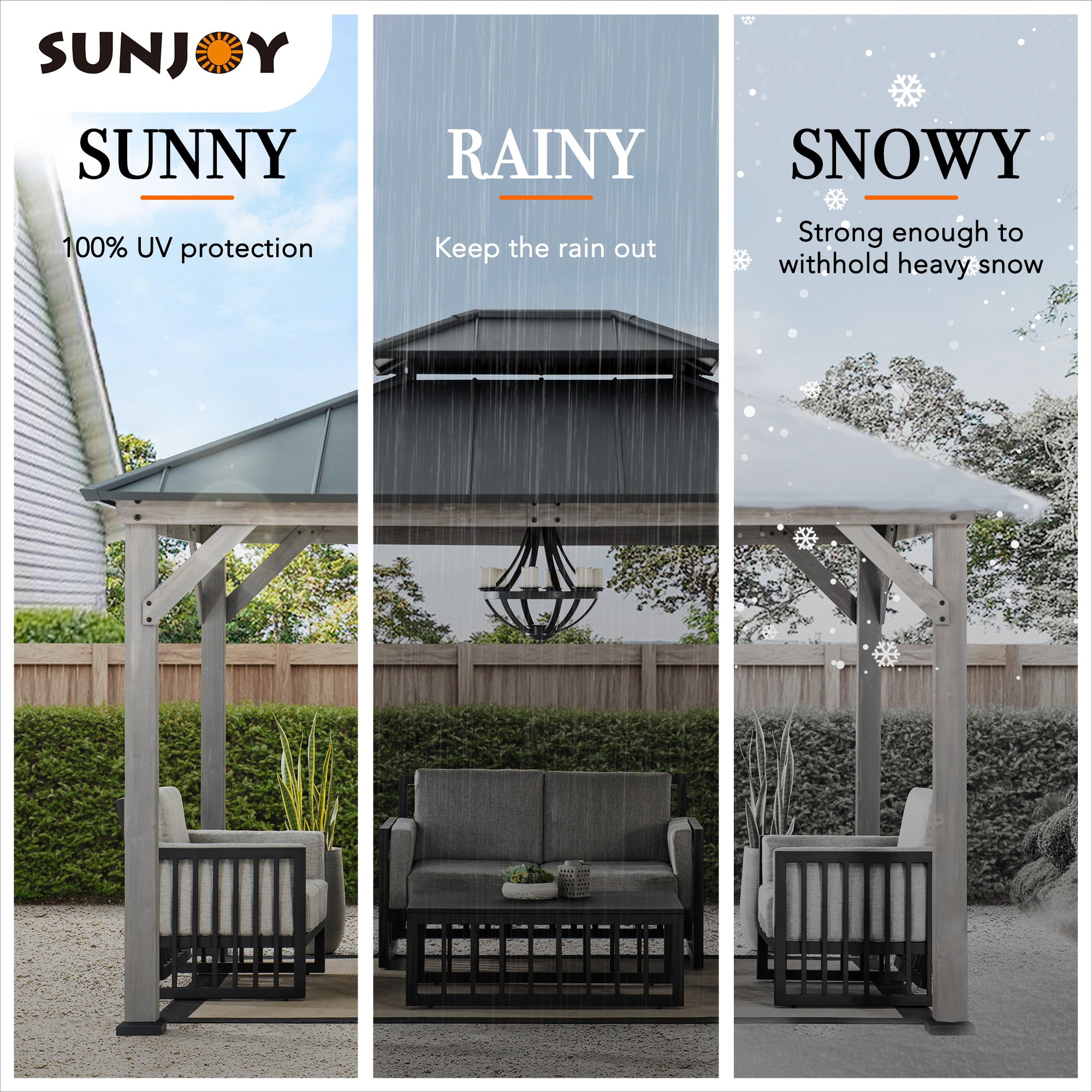 Sunjoy Cedar Framed Wooden Gazebo with Steel Roof, 10 ft. x 12 ft.
