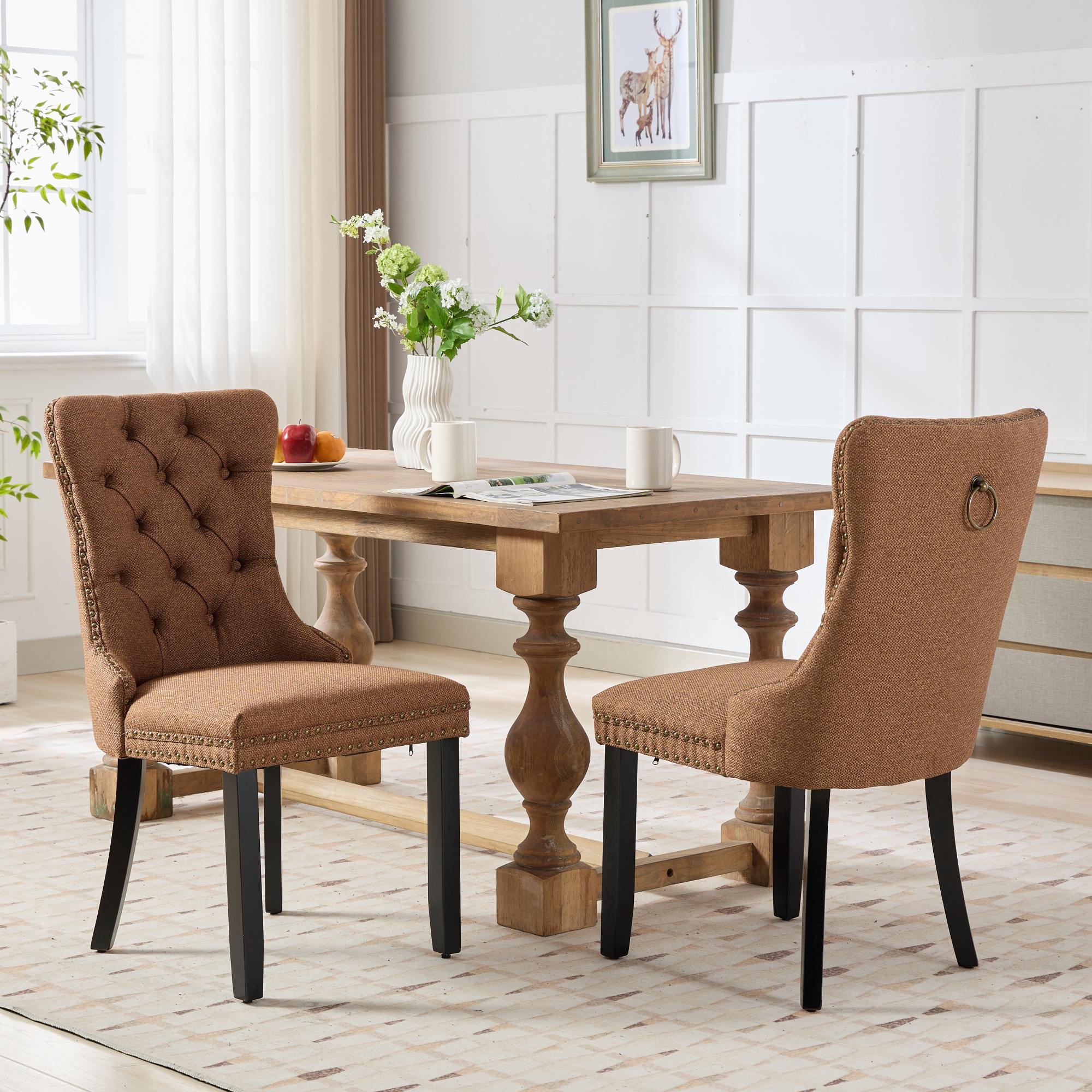 Clihome - 2 Pieces Dining Chair 2 -Pack 19.7-in W Modern 2 Pieces Brown Accent Chair