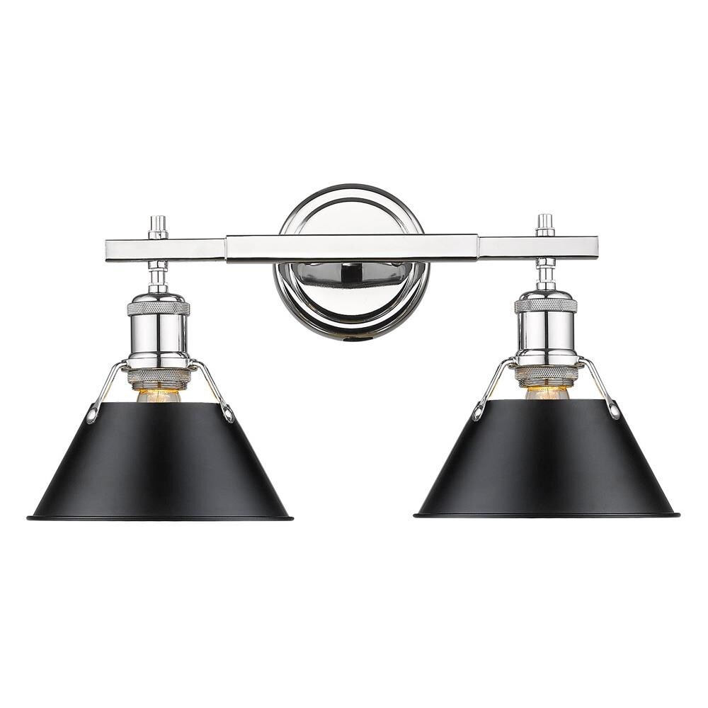 Golden Lighting Orwell 18.25-in 2-Light Chrome with Black Shades Industrial Vanity Light