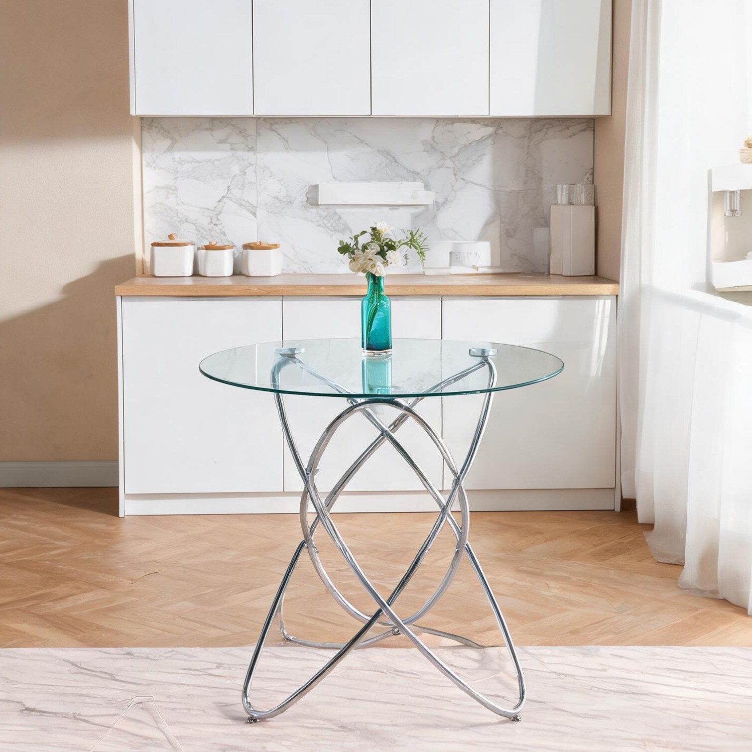 Watnature Kitchen Living Room Dining Table: Square Glass Top with Soft ...