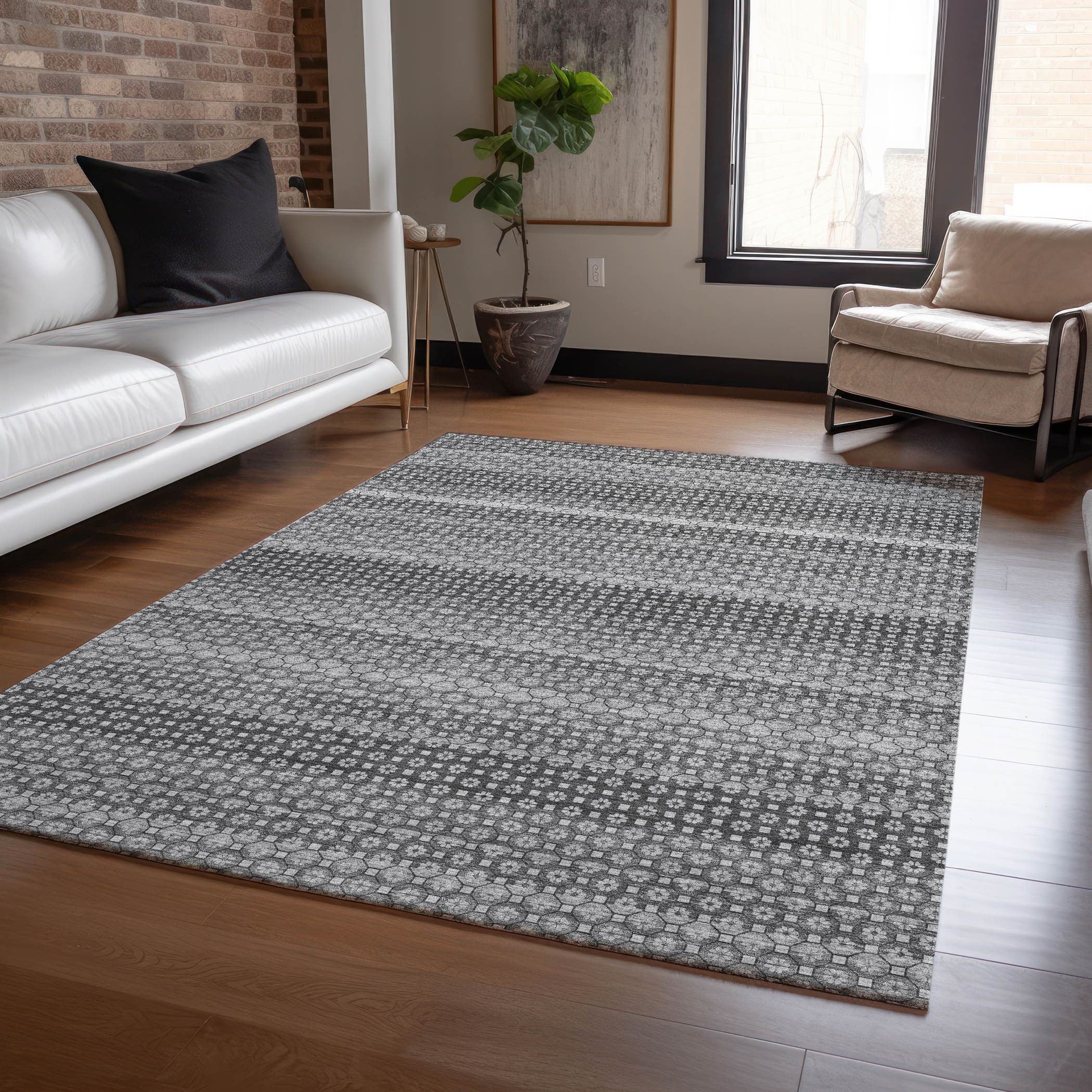 Addison Rugs ACN1422GY8X10 Chantille ACN1422GY 8 x 10 (ft) Polyester Gray Rectangular Indoor/Outdoor Geometric Machine washable Area rug