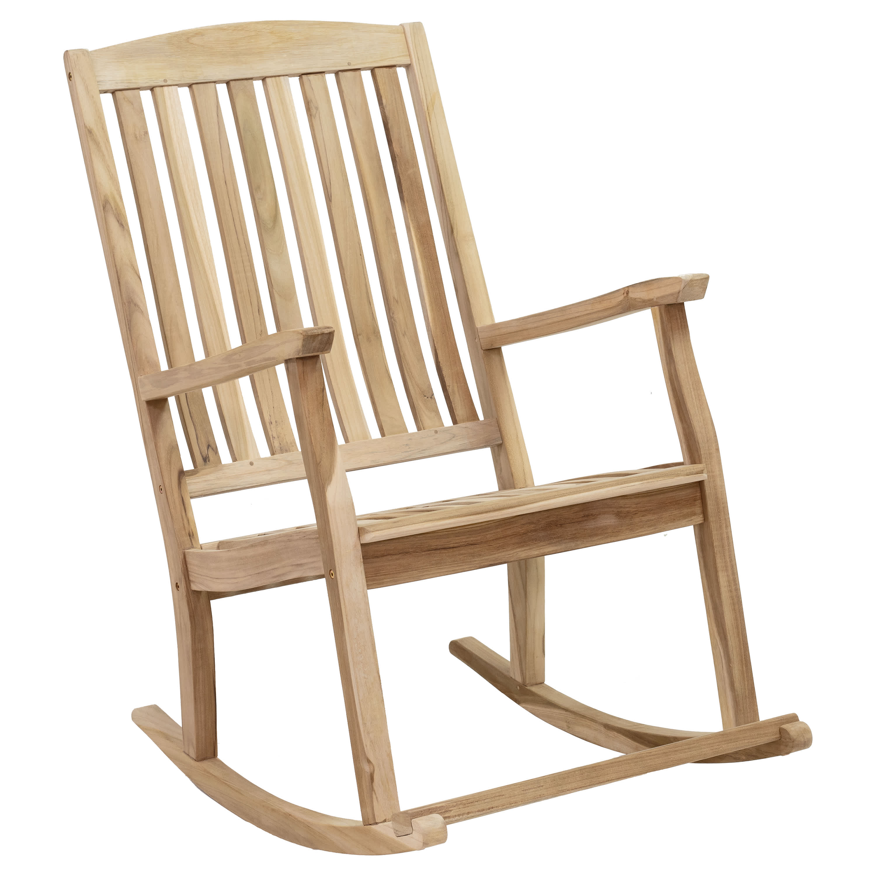 Sunnydaze Decor LAX-4961 Sunnydaze Teak Outdoor Rocking Chair with Slatted Back - Wooden Front Porch Chair for Patio - Outside Porch Rocker - 325 lb Support