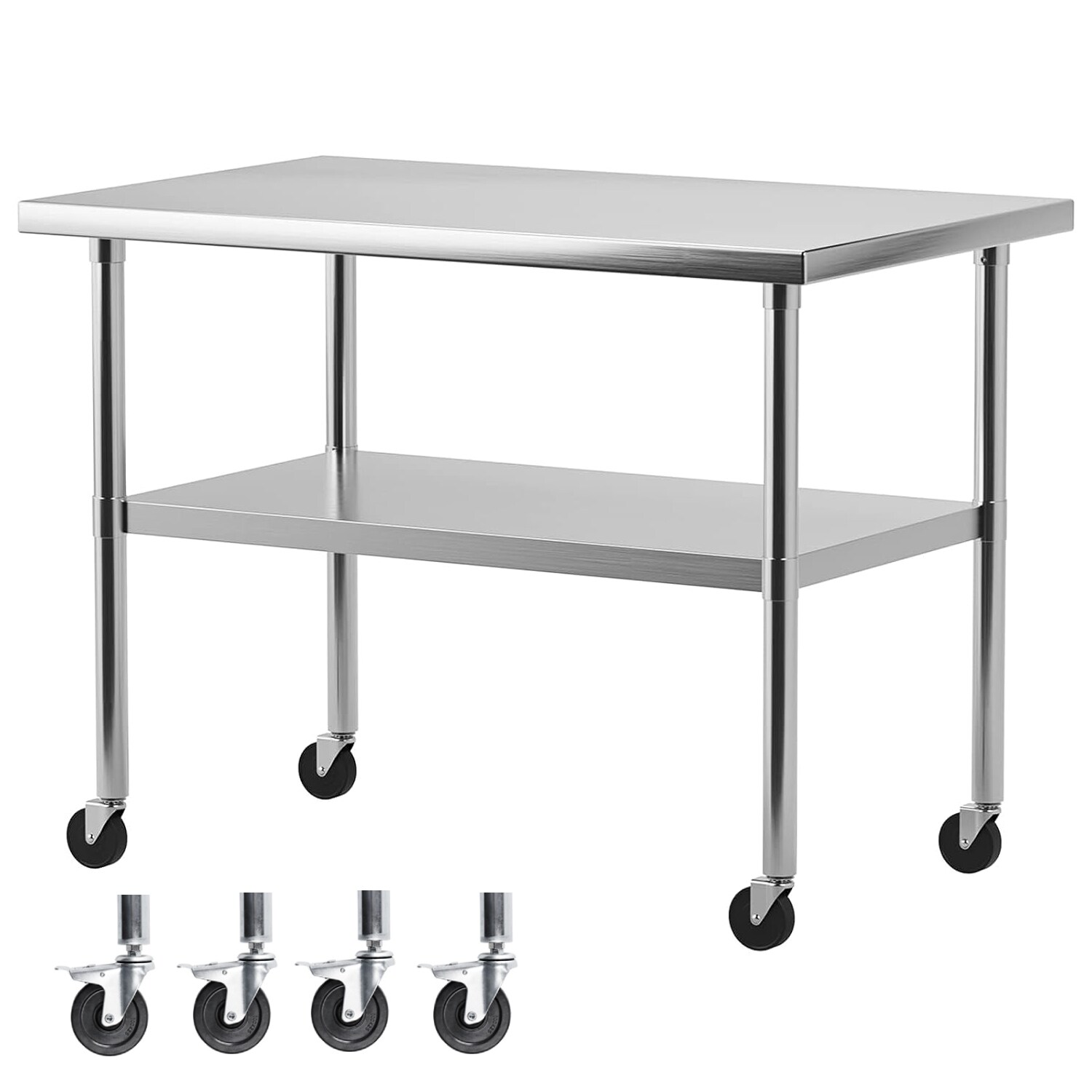 Der Rose LMXPIS-00OM-0911I9E5 30 Inch Commercial Worktable with Wheels and Adjustable Bottom Shelf for Kitchen/Restaurant/Home/Garage/Hotel