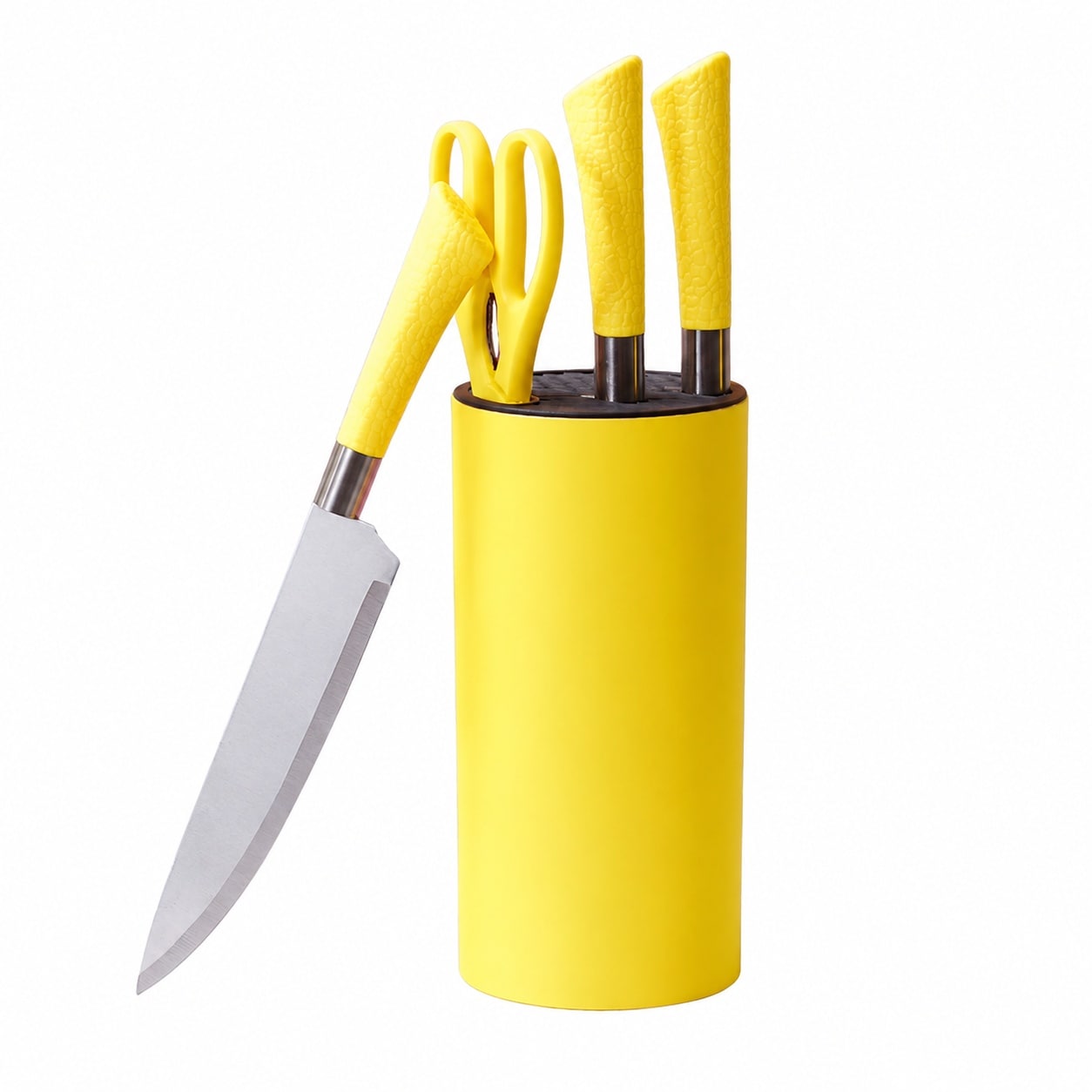 Aoibox  7 Piece Yellow Stainless Steel Knife Block Set with Round Holder Chef Bread Utility and Fruit Knives