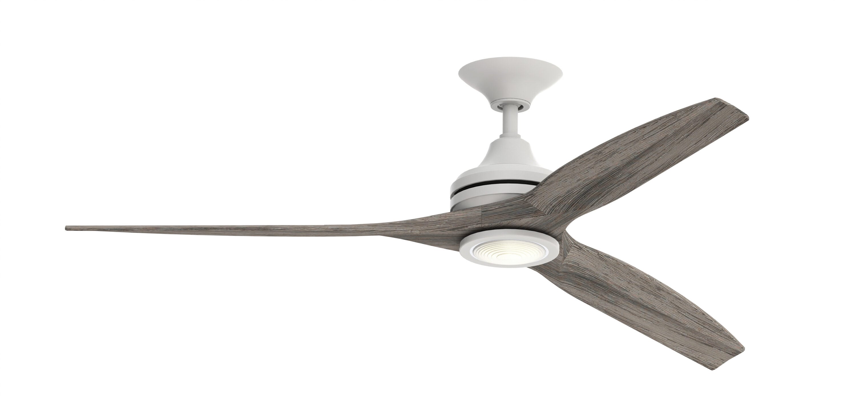 Fanimation FP6721BMW-60WE-LK Spitfire 60-in Integrated LED Outdoor Matte White with Weathered Wood Blades Propeller Ceiling Fan With Light - Remote Included ( 3 -Blade )