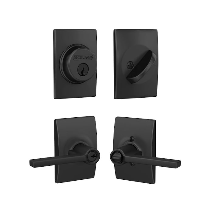 Schlage  Matte Black Deadbolt and Keyed Entry Door Handle Back and Side Door Bundle