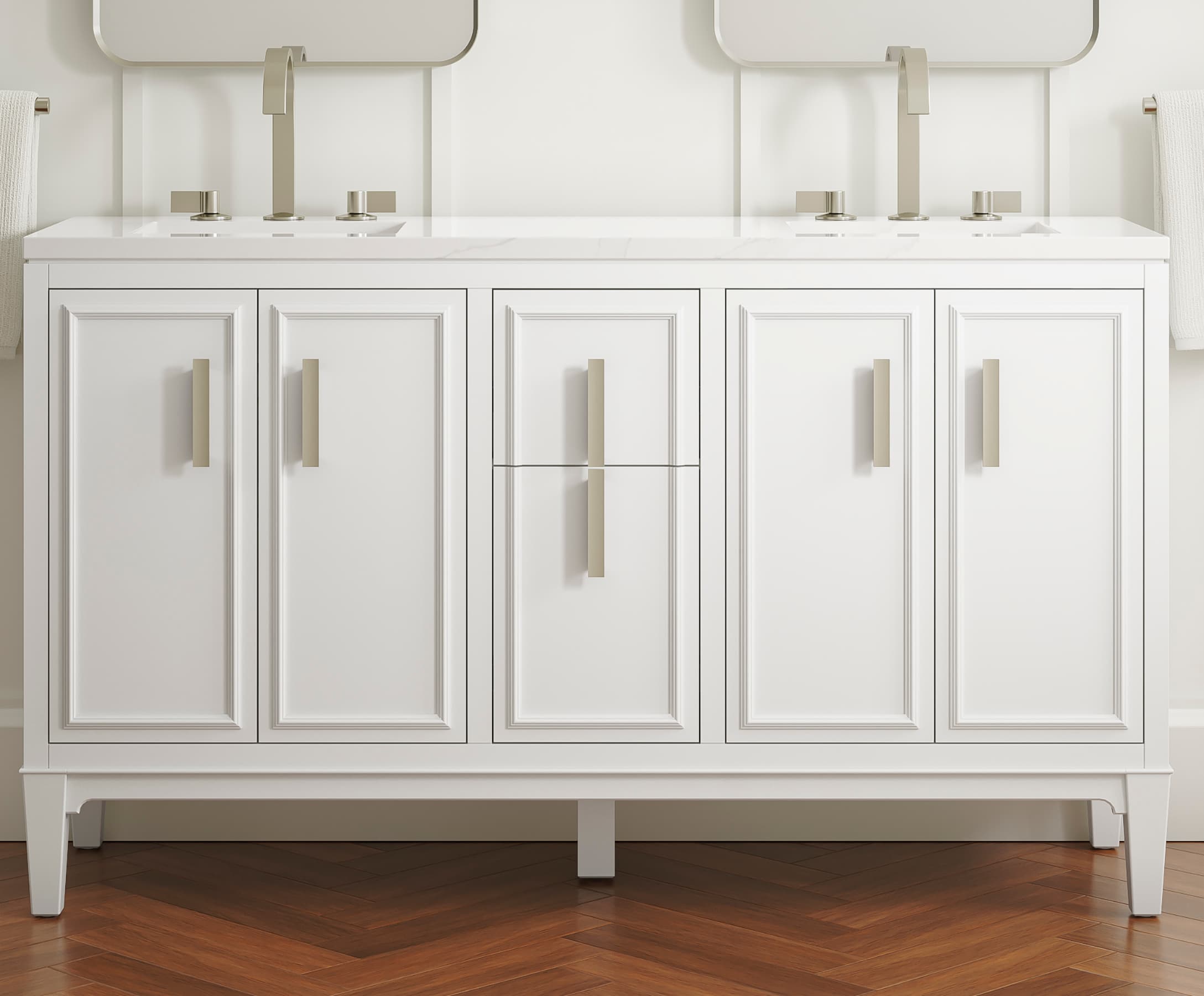 KOHLER 33547-ASB-0 Southerk 60-in White Undermount Double Sink Bathroom Vanity with White Quartz Top