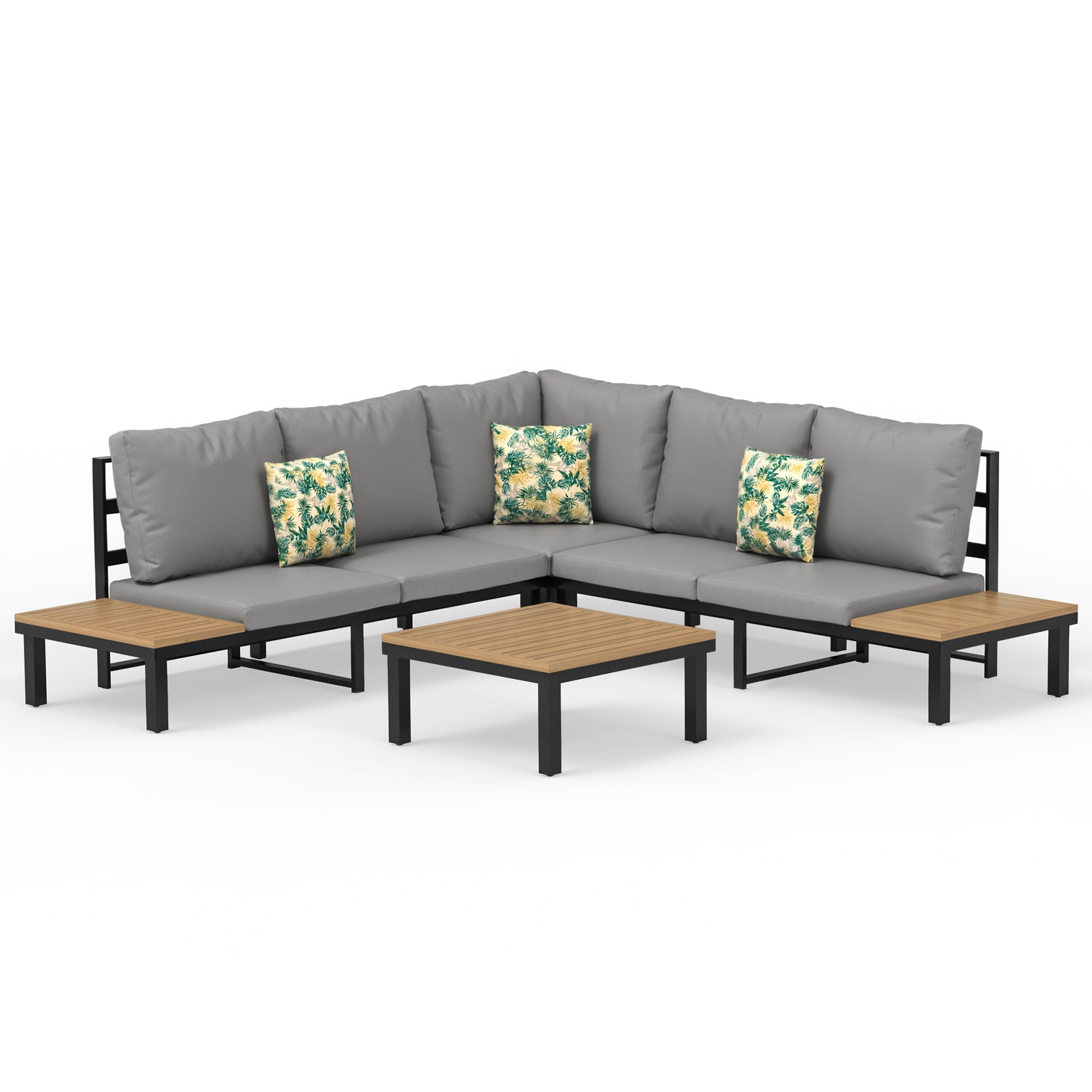 LTMATE LSSJT03 Outdoor Sectional with Table Outdoor Sectional with Gray Cushions and Aluminum Frame