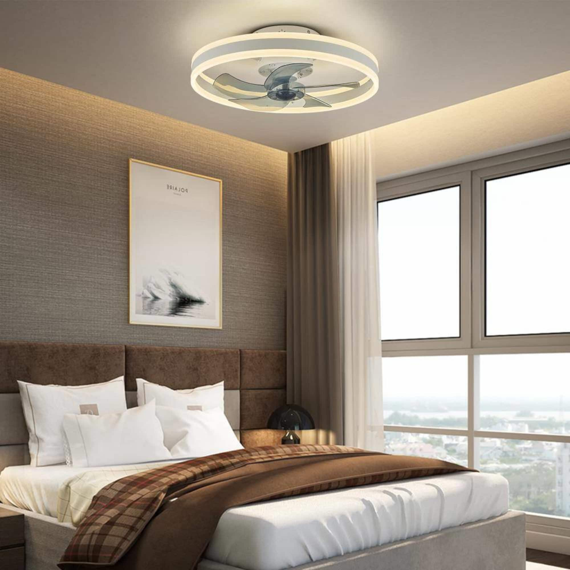 Antoine Modern Low Profile 20-in White Bladeless with Abs Blades Color-changing Integrated LED Indoor Flush Mount Smart Ceiling Fan with Light and Remote (5-Blade) LSBD-28 Sansujyuku sansujyuku.com