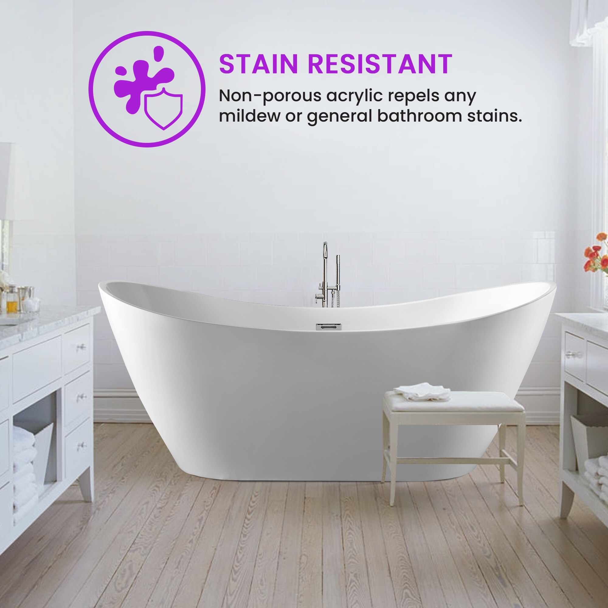 White Acrylic 71" Freestanding Soaking Bathtub with Chrome Drain