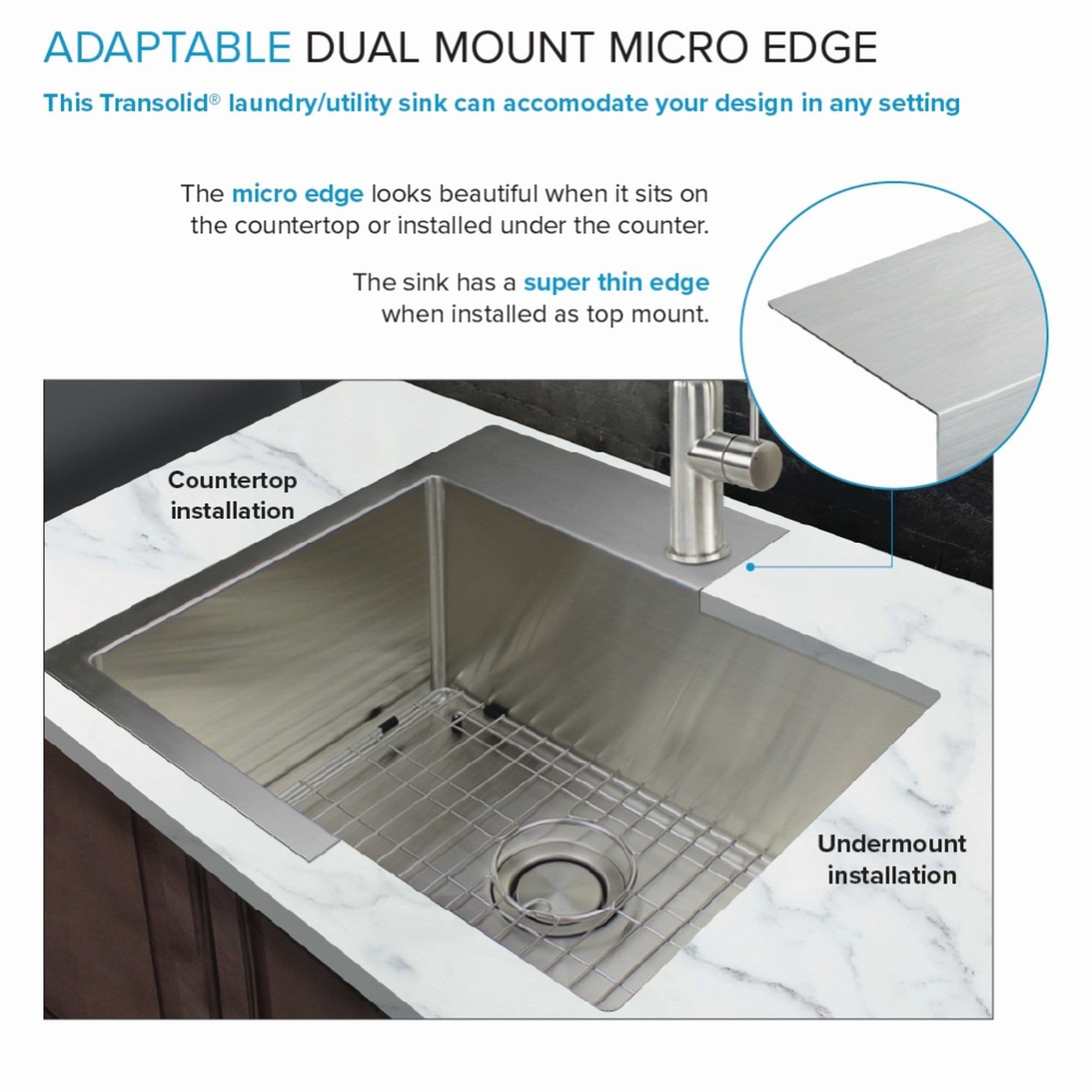 25 Dual Mount Drop-In 16 Gauge Single Bowl Deep Laundry Utility Sink