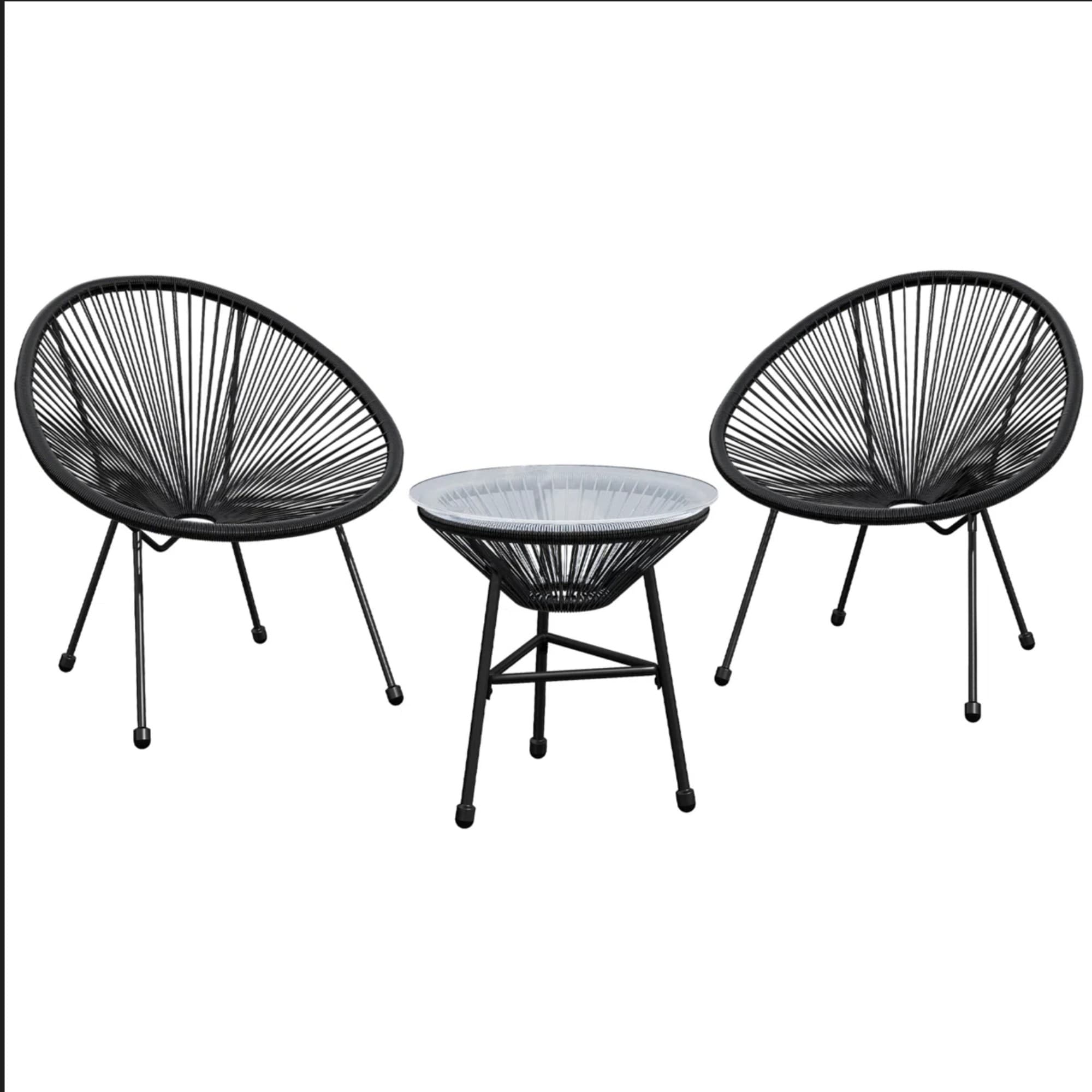 Mondawe - 3-Piece Acapulco Wicker Patio Bistro Set with Glass Table and 2 Black Chairs