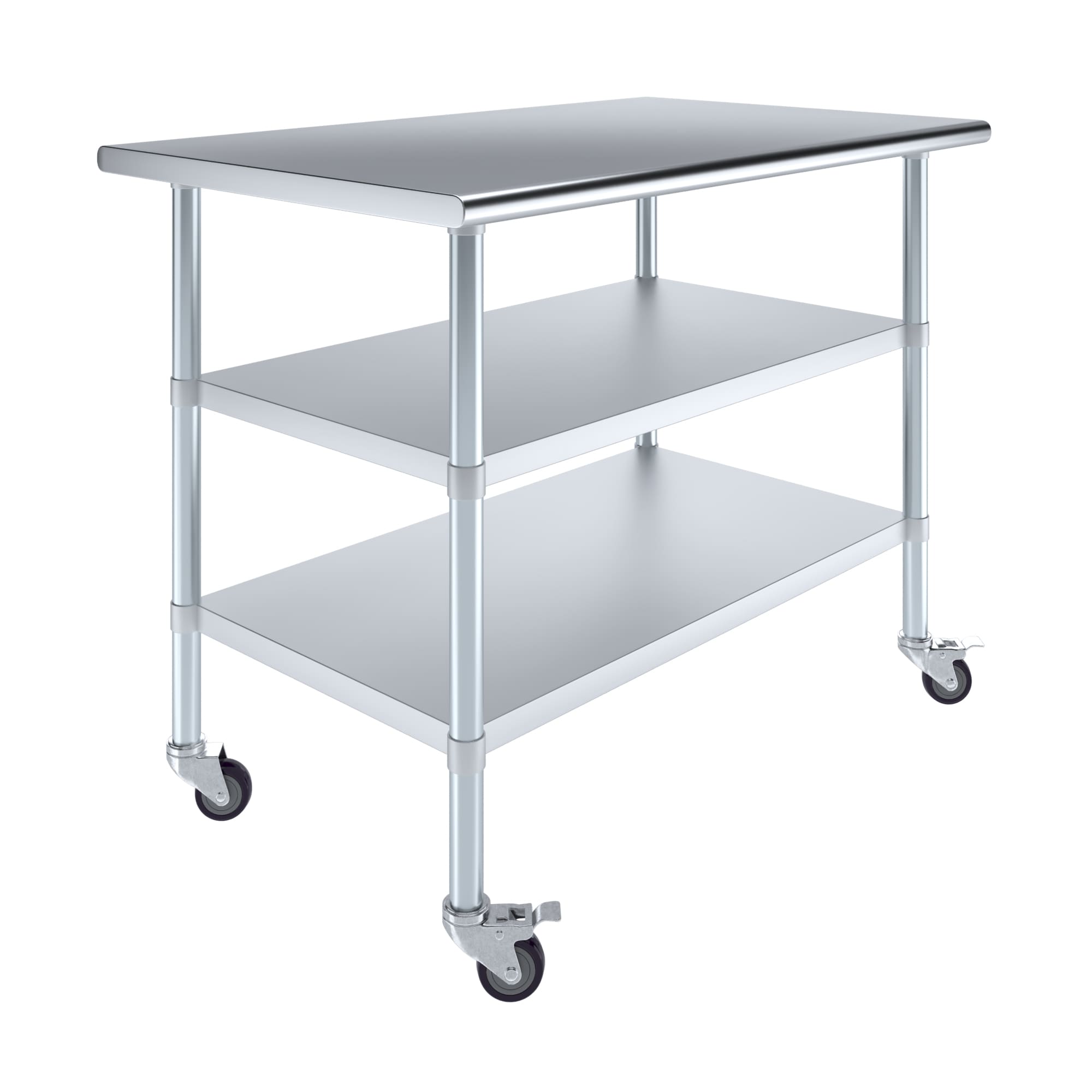 Amgood 30 in. x 48 in. x 38 in. Stainless Steel Work Table with Two Lower Shelves and Locking Casters