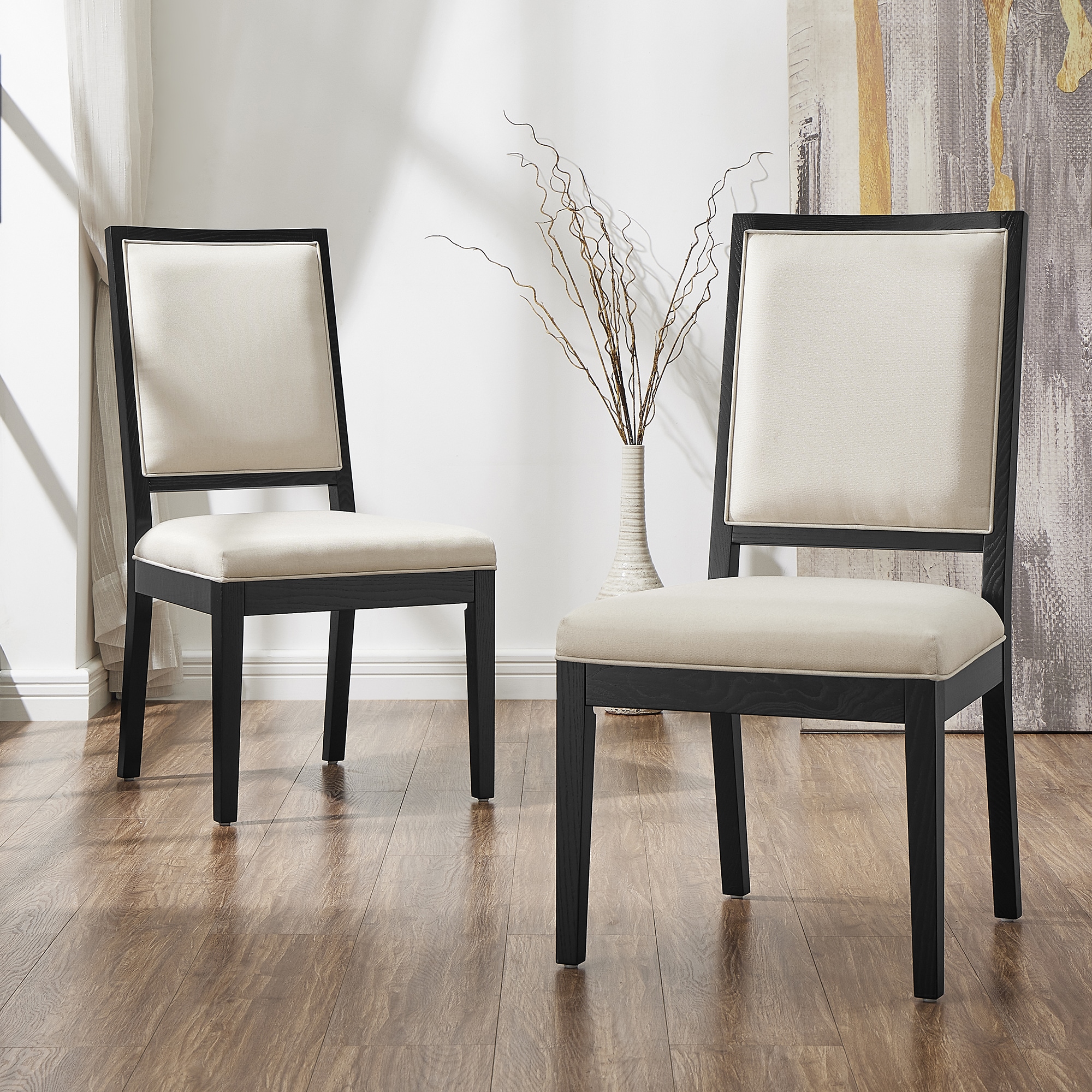 FARATI Set of 2 Contemporary/Modern Linen Upholstered Dining side chair ( Metal Frame )