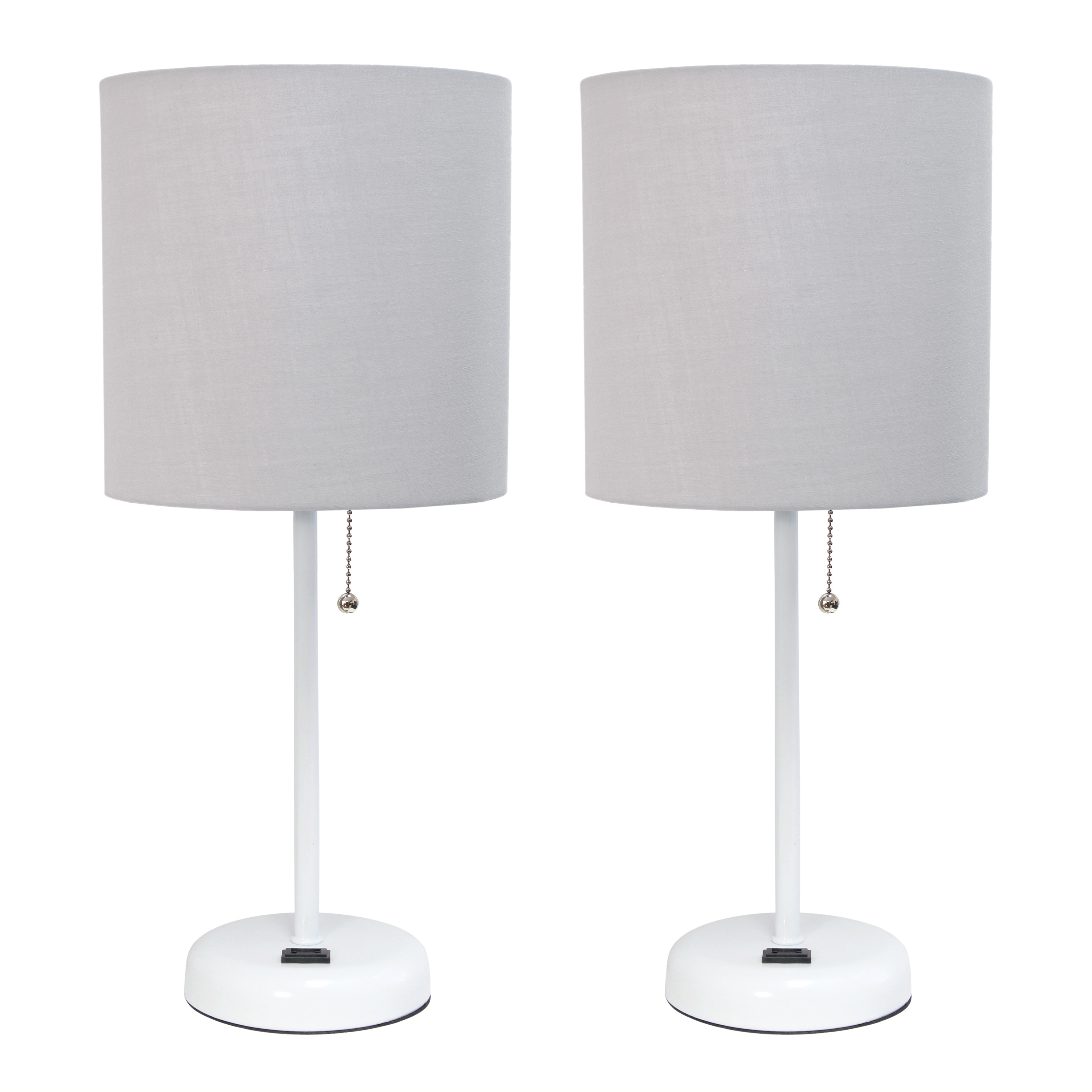 Creekwood Home CWT-2008-GO-2PK Oslo 19.5-in White Base/Gray Shade LED Pull-chain Table Lamp with Fabric Shade 2 -Set