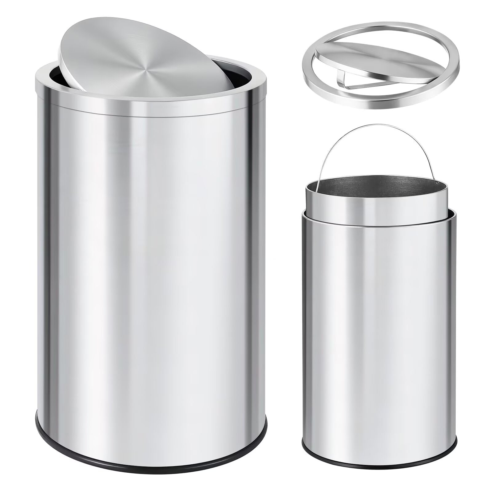 Heyward JXNFW-PHK-34TTQ39P 50 Liter Stainless Steel Trash Can Kitchen Garbage Can with Flipping Lid and Removable Inner Bucket for Office Hotel