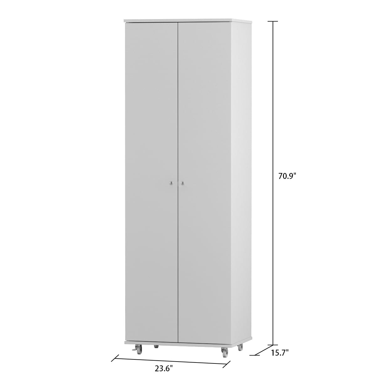 FUFU&GAGA 23.6 in. W x 70.9 in. H 24-Pair White Wood 2-Door Shoe Storage Cabinet with Wheels