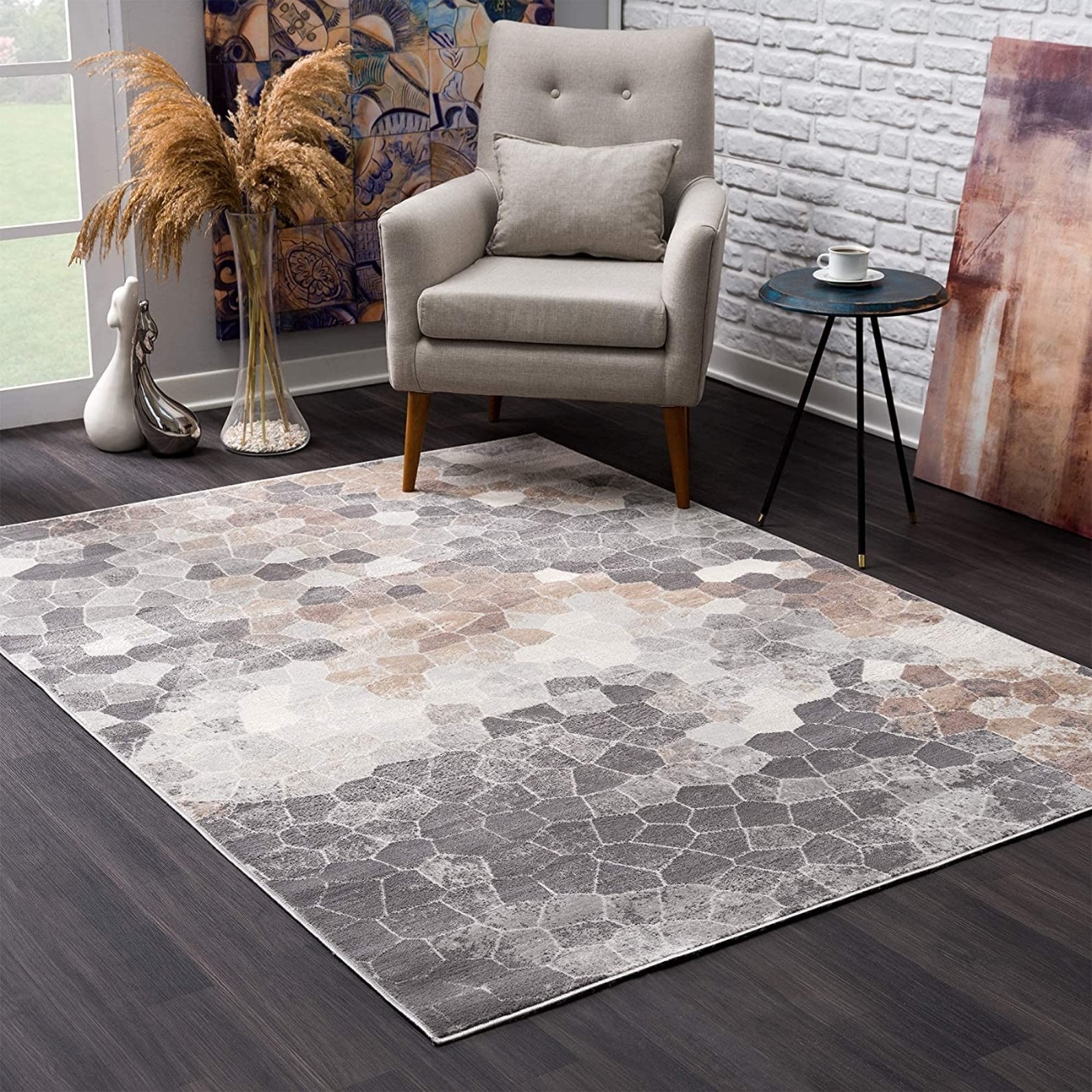 HomeRoots 4000395840 2 x 20 (ft) Polypropylene Beige Rectangular Indoor Geometric Runner rug