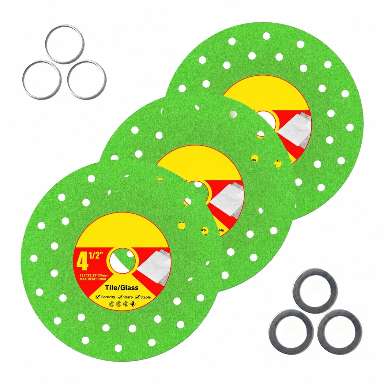 LAIFUCAM  4-1/2 inch Diamond Saw Blade for Angle Grinder Tile Cutter Porcelain Ceramic Glass Marble Cutting Tool Set of 3