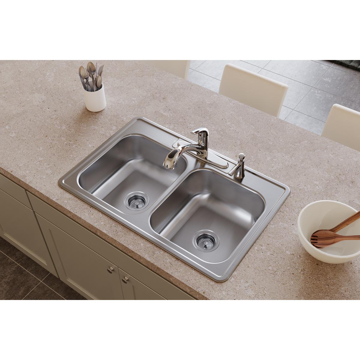 Elkay Freeport Drop-In 33-in x 22-in Stainless Steel Double Equal Bowl  1-Hole Kitchen Sink