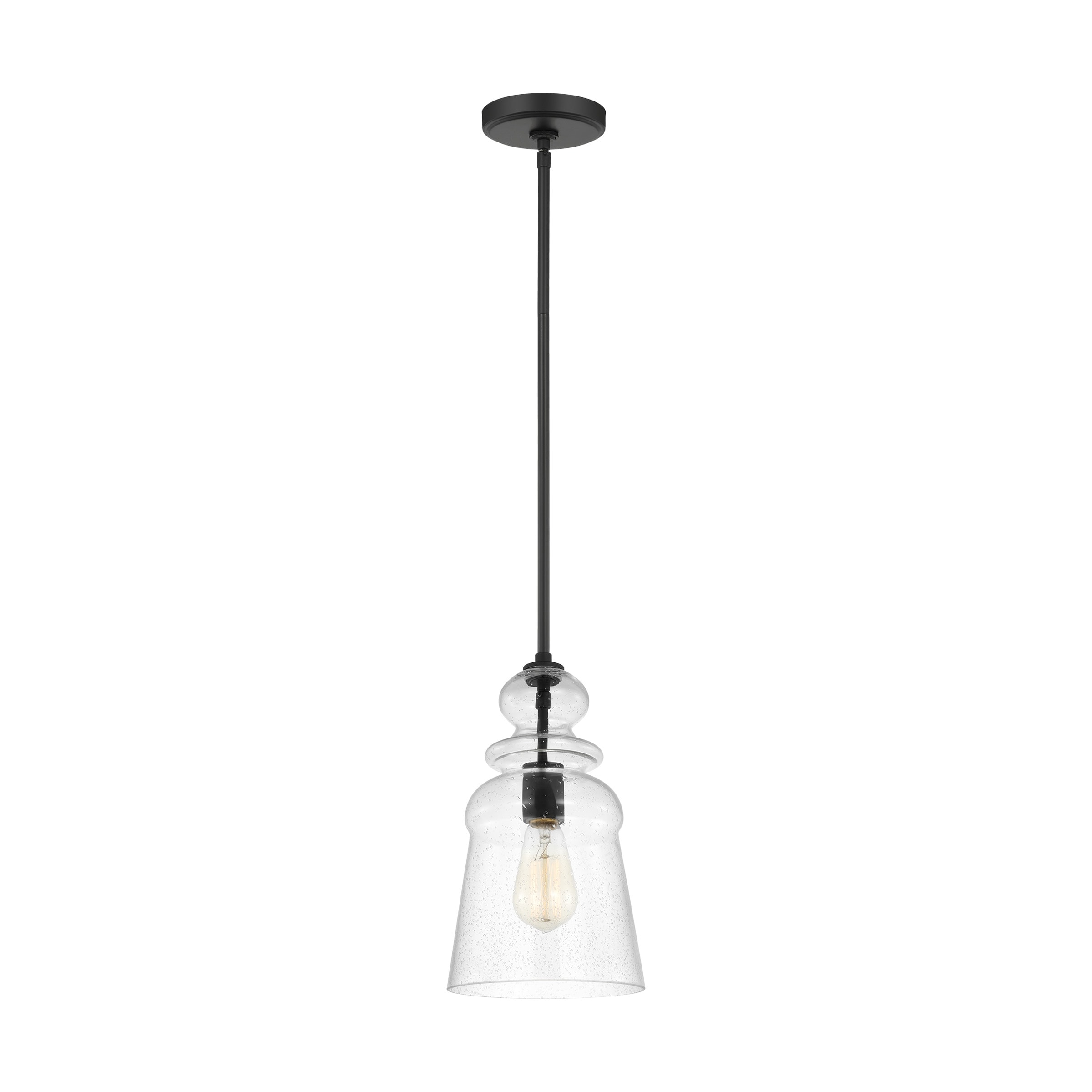 Generation Lighting 6536901-112 Kea 1 -Light Midnight Black Transitional Clear glass Geometric Mini Hanging Pendant light