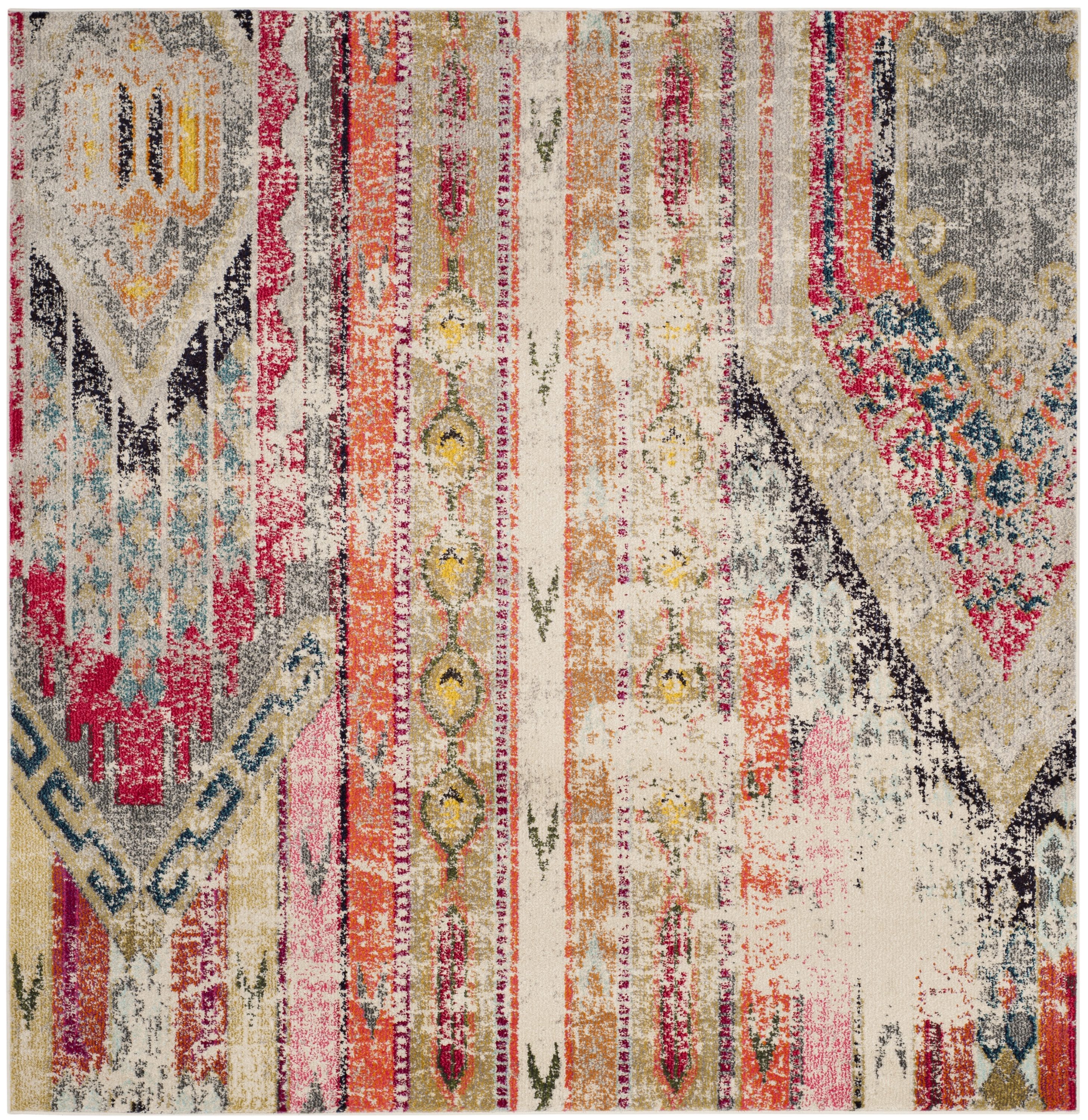 Safavieh MNC222G-9SQ Monaco Kolby 9 x 9 (ft) Loomed Polypropylene Light Gray/Multi Square Indoor Distressed/Overdyed Southwestern Area rug