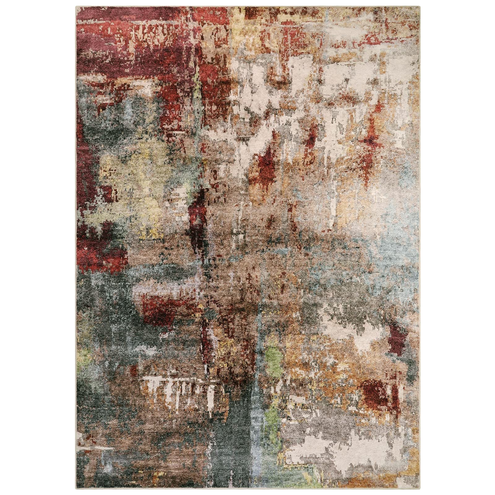Lahome AR-DYR-037-R3 4 x 6 (ft) Red Modern Imagery Short Pile Velvet Rectangular Indoor Area Rug