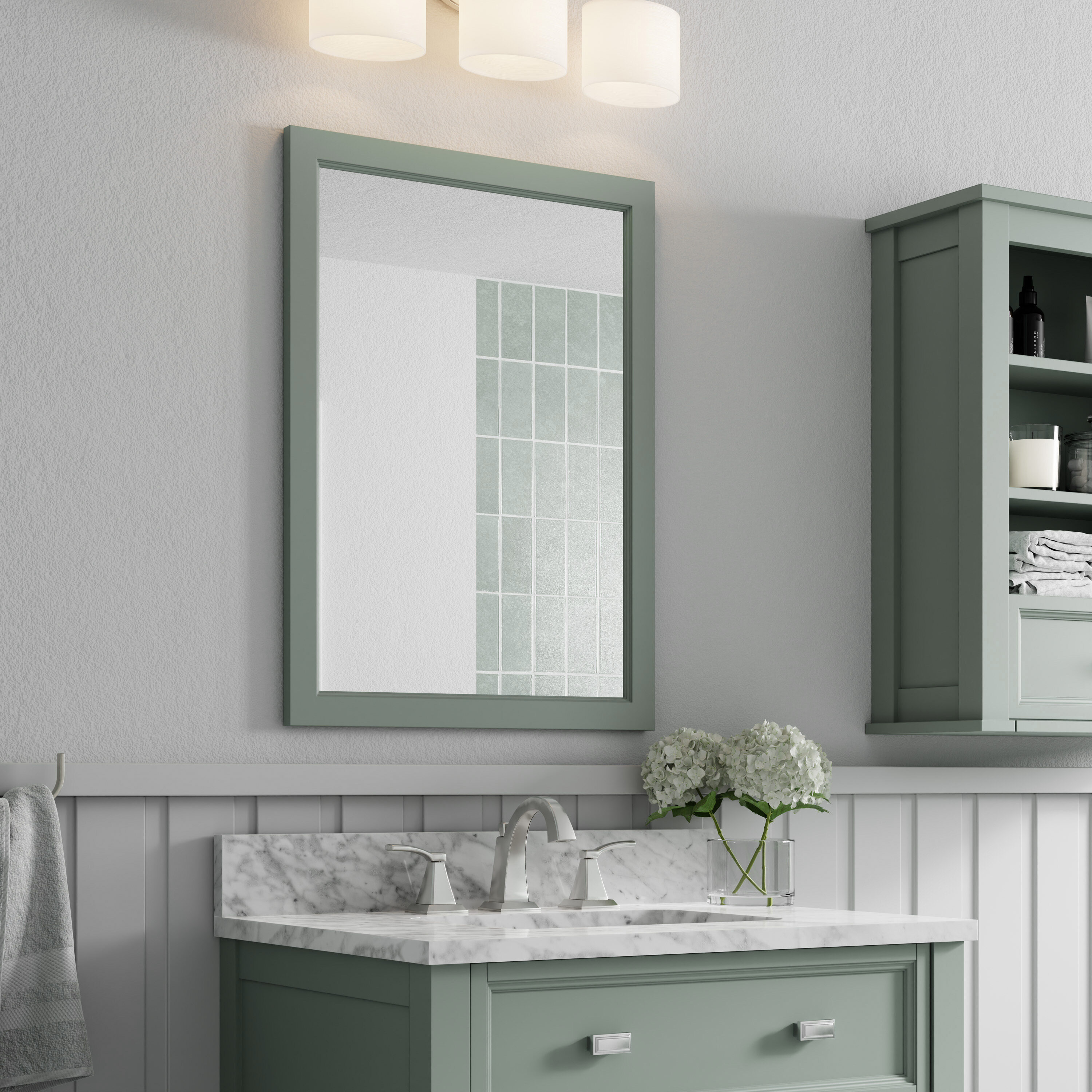 allen + roth Canterbury 22-in x 30-in Sea Green Framed Bathroom Vanity  Mirror in the Bathroom Mirrors department at