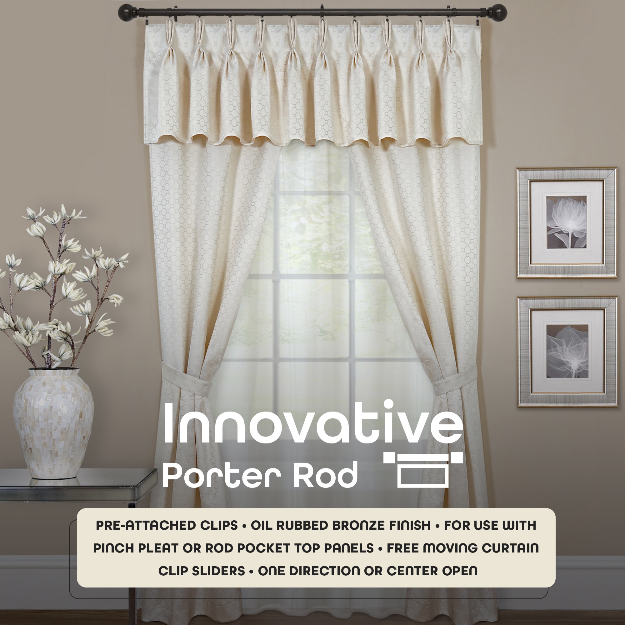 Porter Black Stainless Steel Traverse Curtain Rod