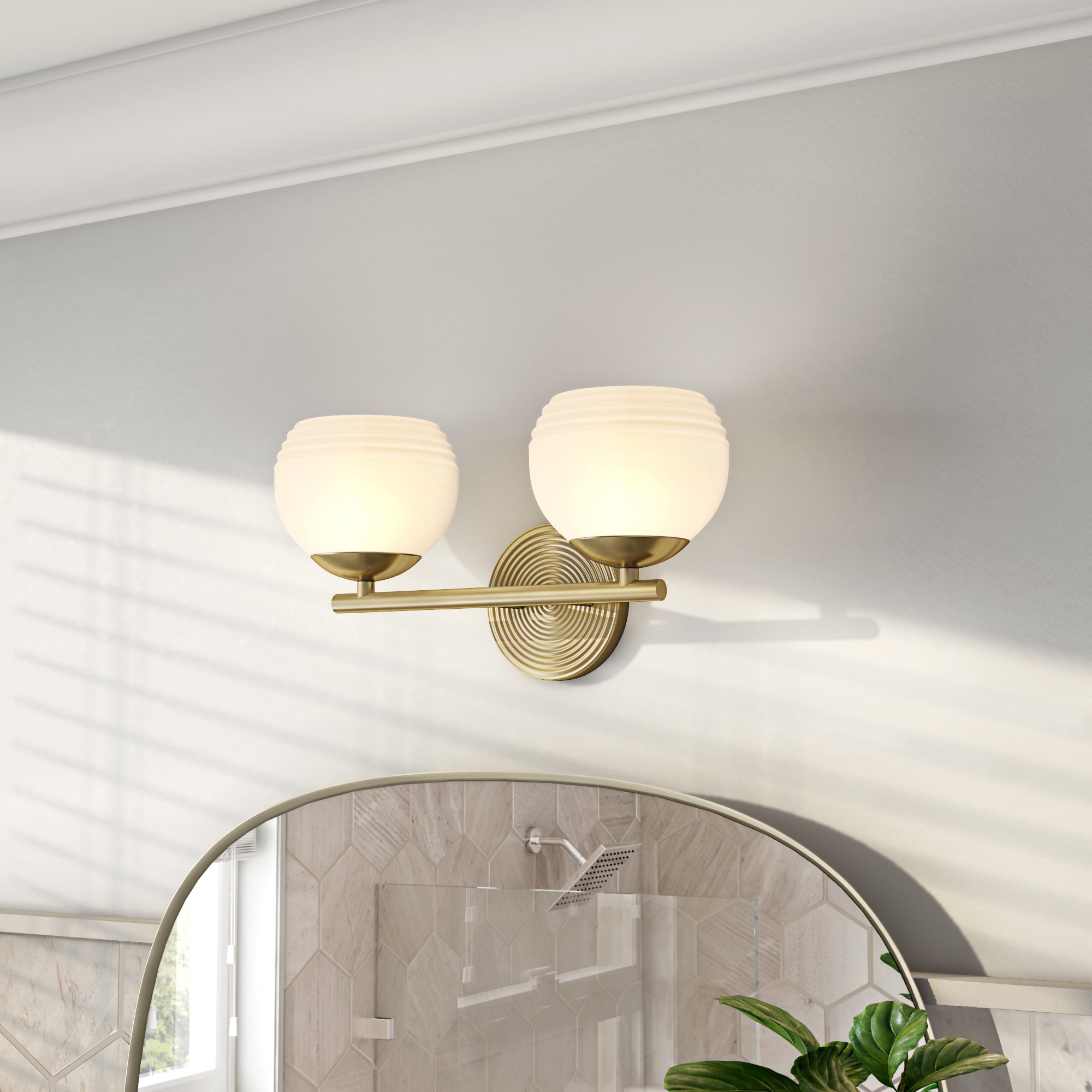 Moon Breeze Globe-Shaped Etched Opal Vanity Light in Brushed Gold